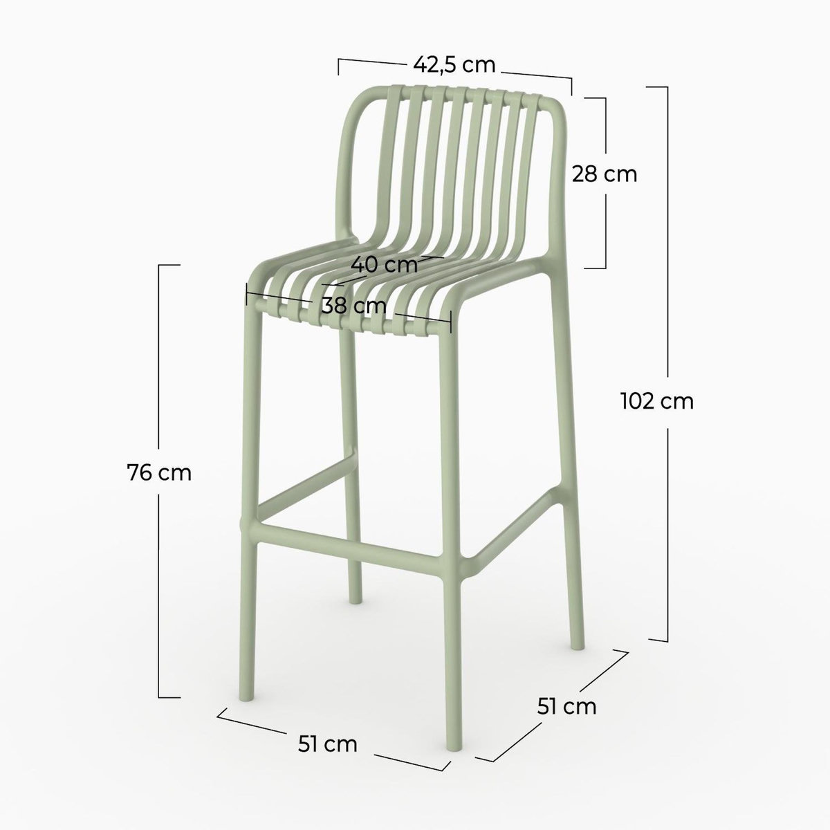 Rendez vous déco Lot de 2 chaises de bar de jardin 76 cm en plastique vert pastel-Duli