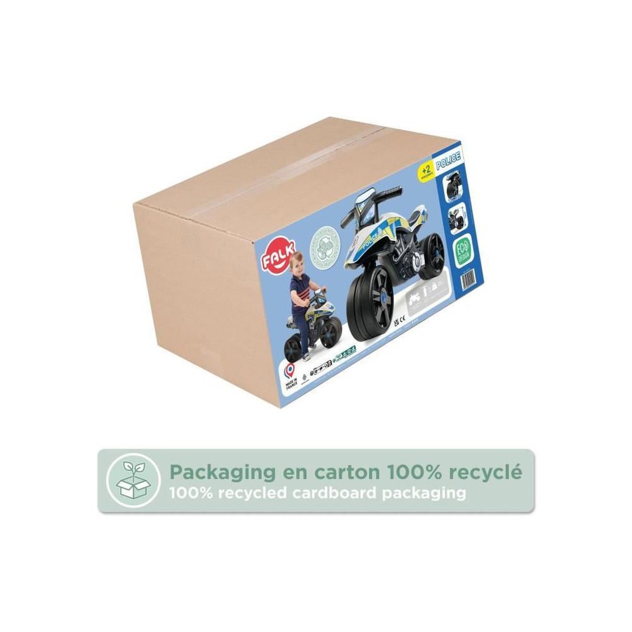 Voir la diapositive 5 : FALK Draisienne Moto Police - FALK - Larges roues et Guidon directionnel - Fabriqué en France - 40% de plastique recyclé - Des 2 an