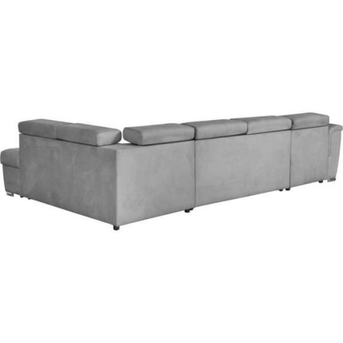 LOUNGITUDE Canapé convertible panoramique PARMA 6 places - Tissu gris clair - L322 x P196 x H76 cm