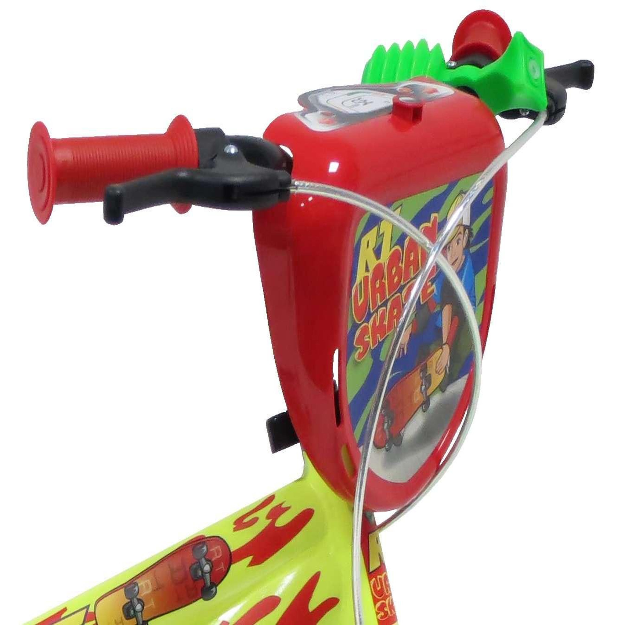 Voir la diapositive 3 : Vélo enfant - Modèle 12'' Urban Skate pour enfant de 85 à 100 cm - Stabilisateurs - Plaque décorative avant - Bidon arrière - 2 freins