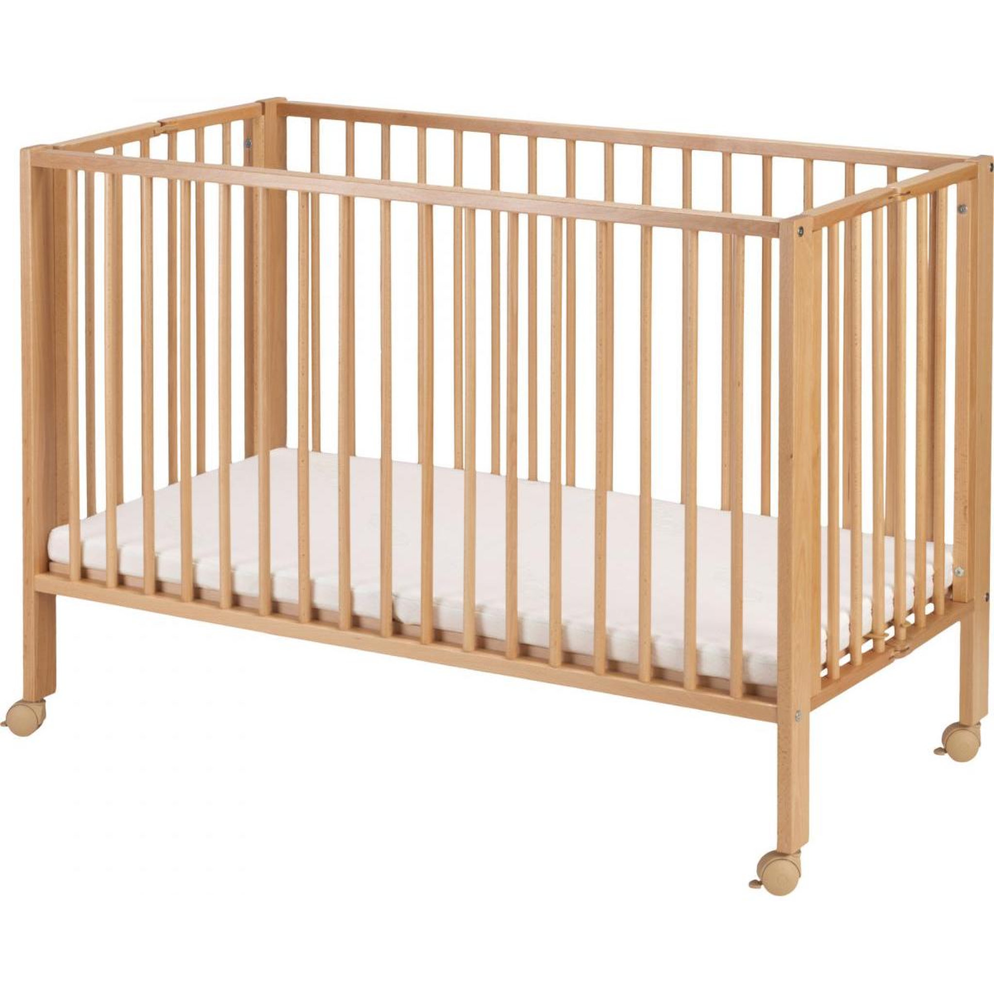 Voir la diapositive 2 : TISSI Lit pliable bois naturel avec matelas et housse de protection bleue
