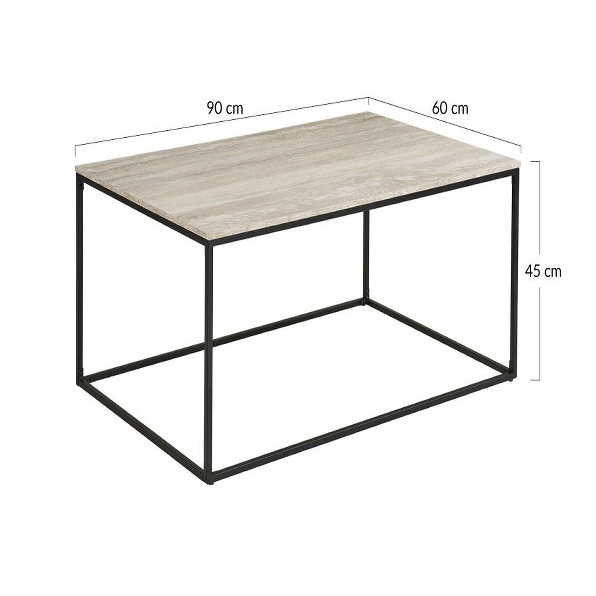Voir la diapositive 5 : BEST MOBILIER Maya - table basse plateau effet travertin en fsc  100% - pieds en métal - 90 cm