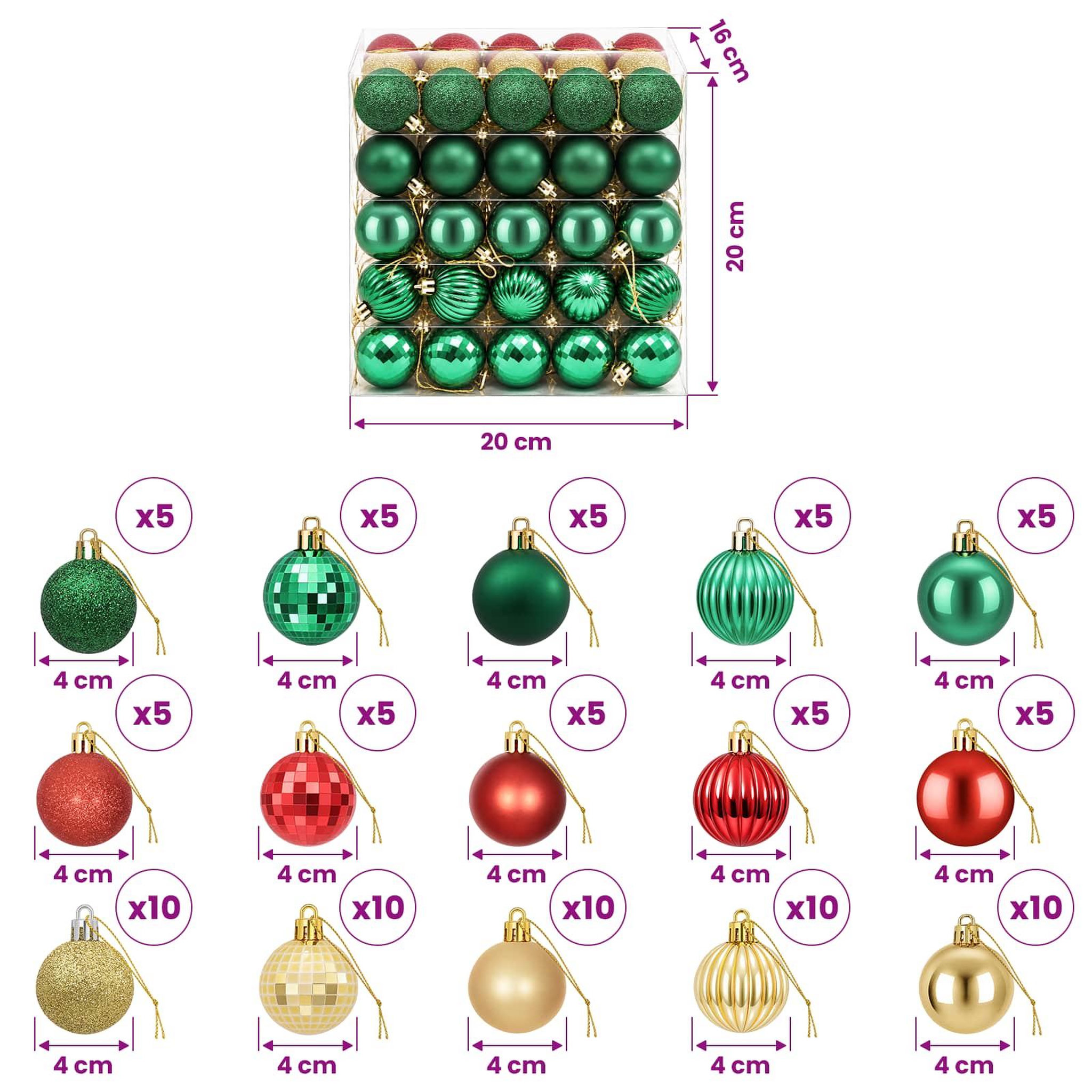 Voir la diapositive 3 : VIDAXL Ensemble de boules de Noël 100 pc Rouge, dore et vert 4 cm