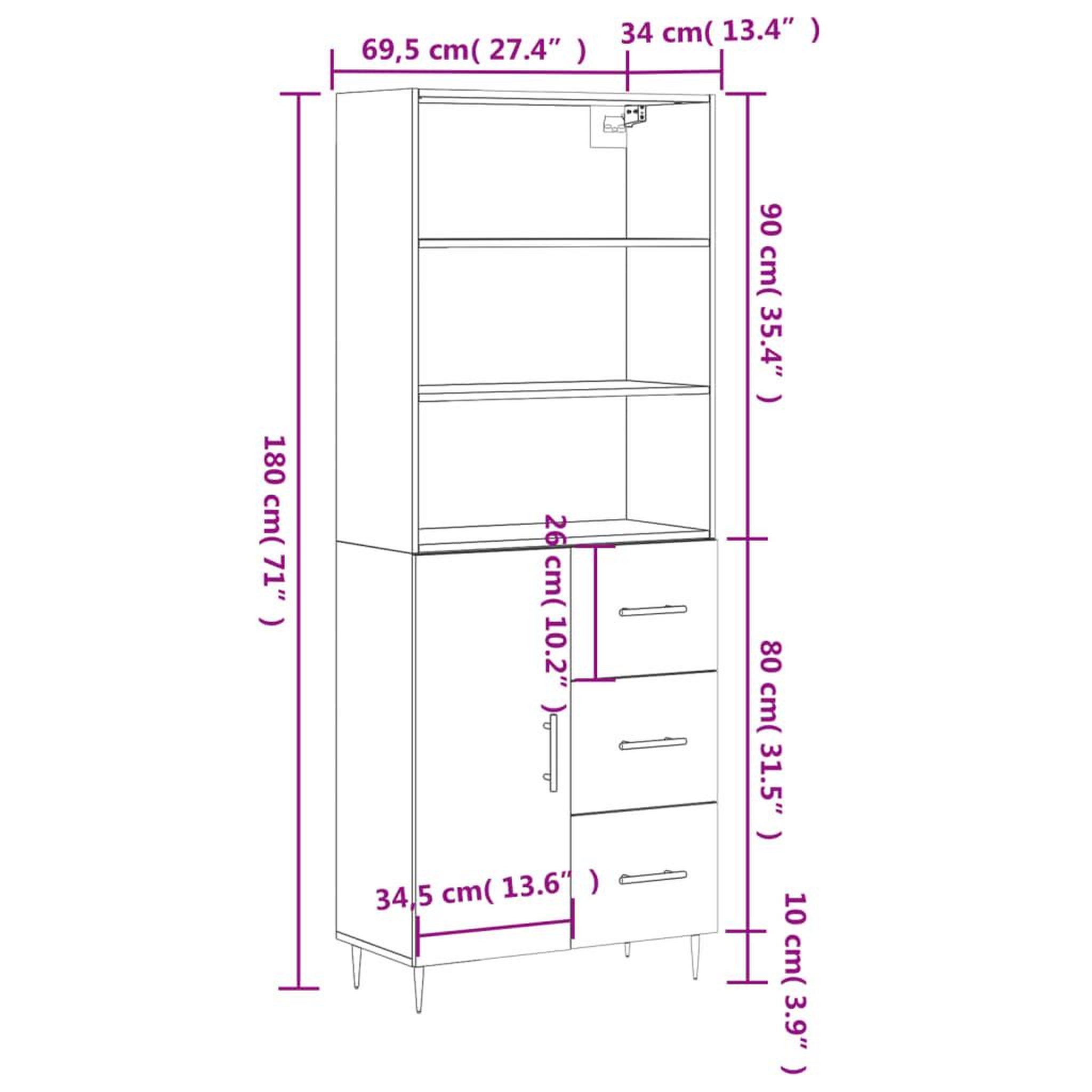 Voir la diapositive 6 : VIDAXL Buffet haut Sonoma gris 69,5x34x180 cm Bois d'ingenierie