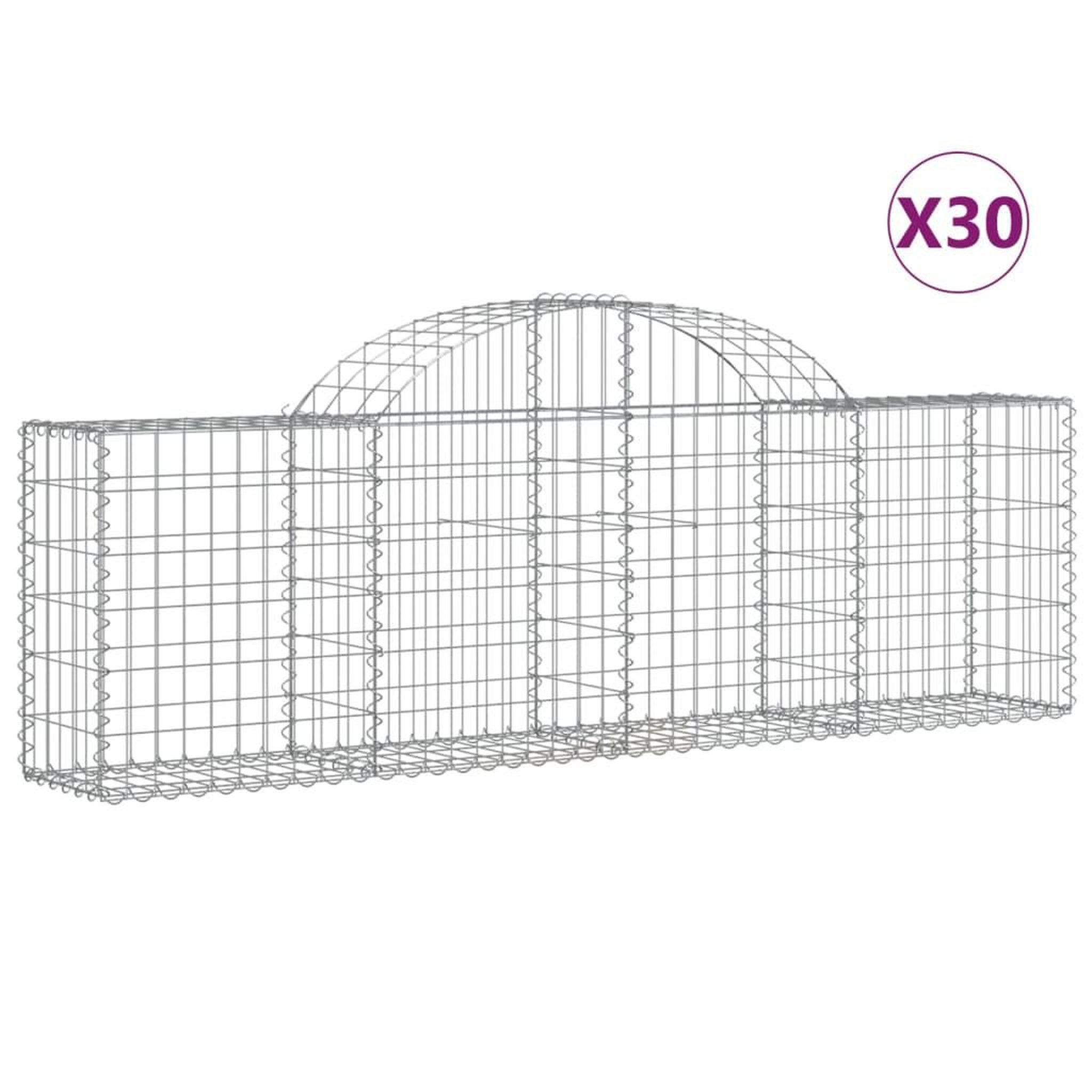 Voir la diapositive 2 : VIDAXL Paniers a gabions arques 30 pcs 200x30x60/80 cm Fer galvanise