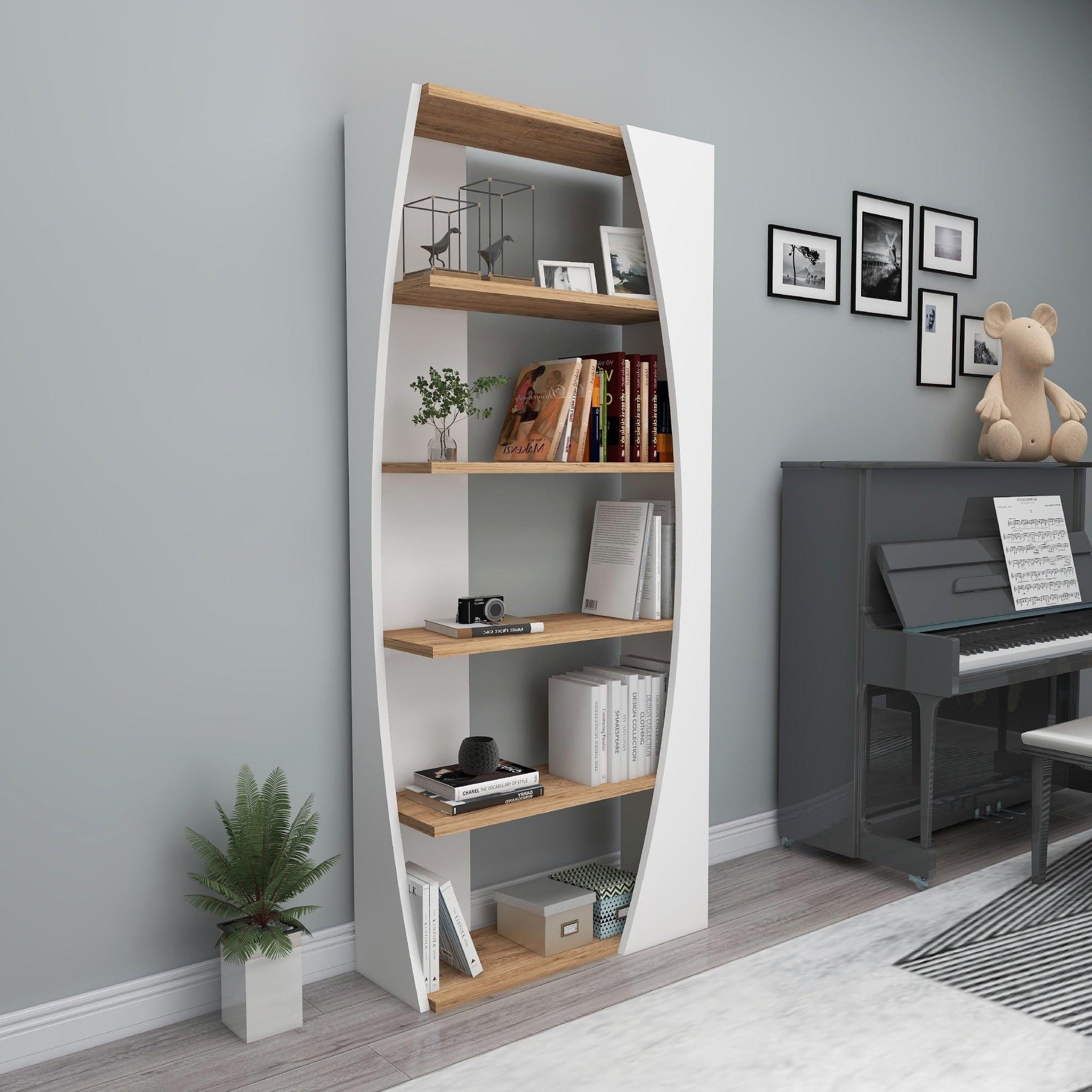 Voir la diapositive 2 : Habitat et Jardin Bibliothèque en bois  selge   - 63 x 23 x 150 cm - pin atlantiqueblanc