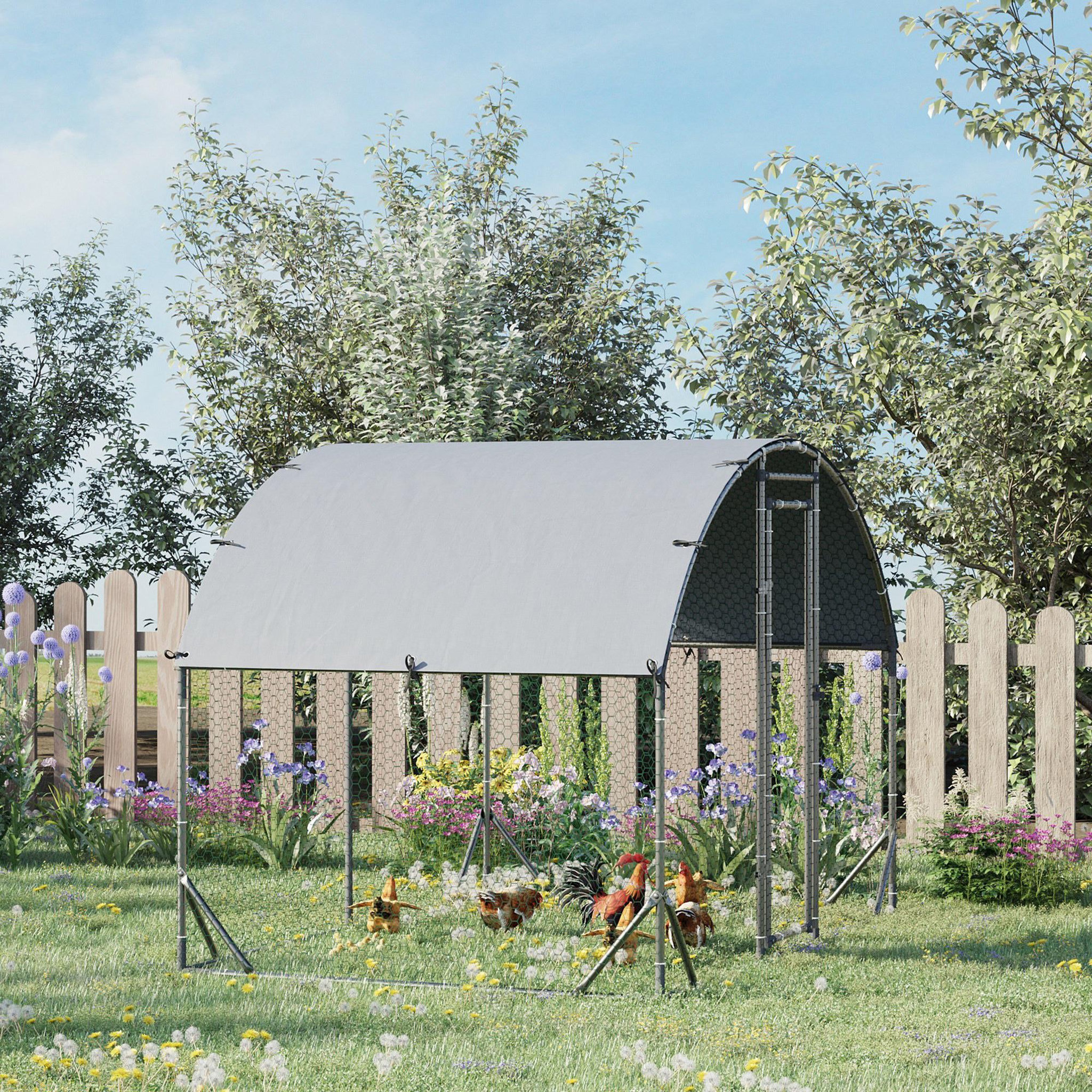 Voir la diapositive 2 : PAWHUT Enclos poulailler chenil couvert 5,32 m² - parc grillagé dim. 2,8L x 1,9l x 1,97H m - acier galvanisé