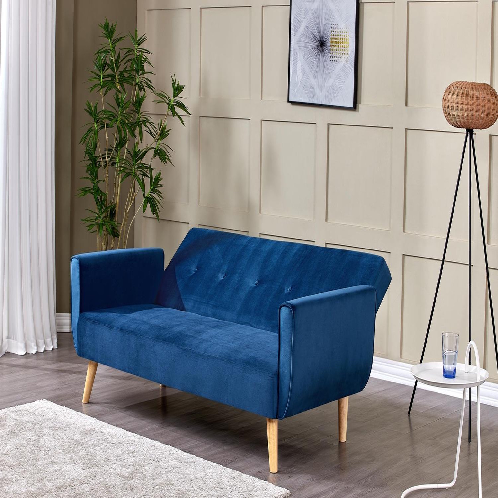 Voir la diapositive 4 : CONCEPT USINE Canapé scandinave convertible 3 places en velours bleu nuit malmo