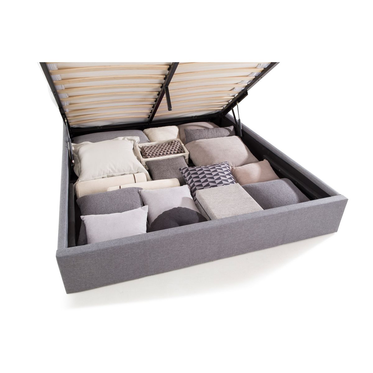 Ensemble Cadre Lit Coffre Gris NEO + Matelas MORPHEA 160x200 cm