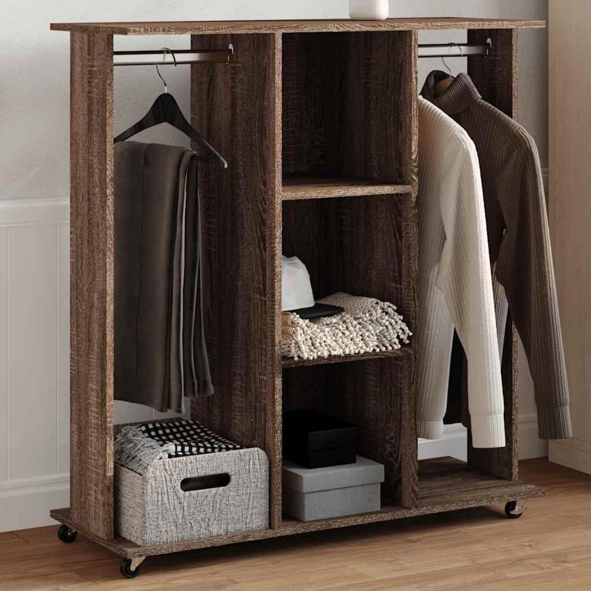 VIDAXL Garde-robe avec roues chene marron 102x38x110cm bois ingenierie