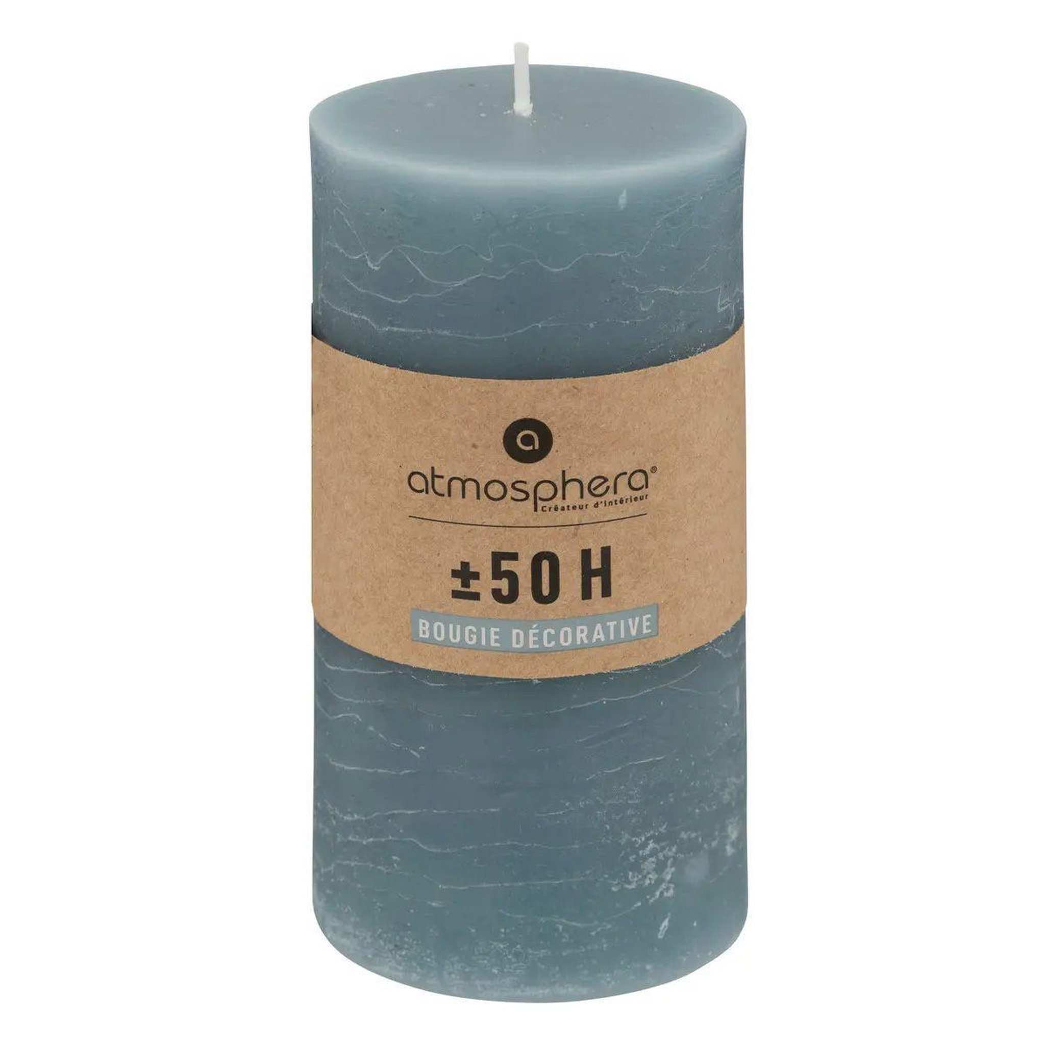 Voir la diapositive 2 : ATMOSPHERA Bougie cylindrique  rustic  14cm bleu orage