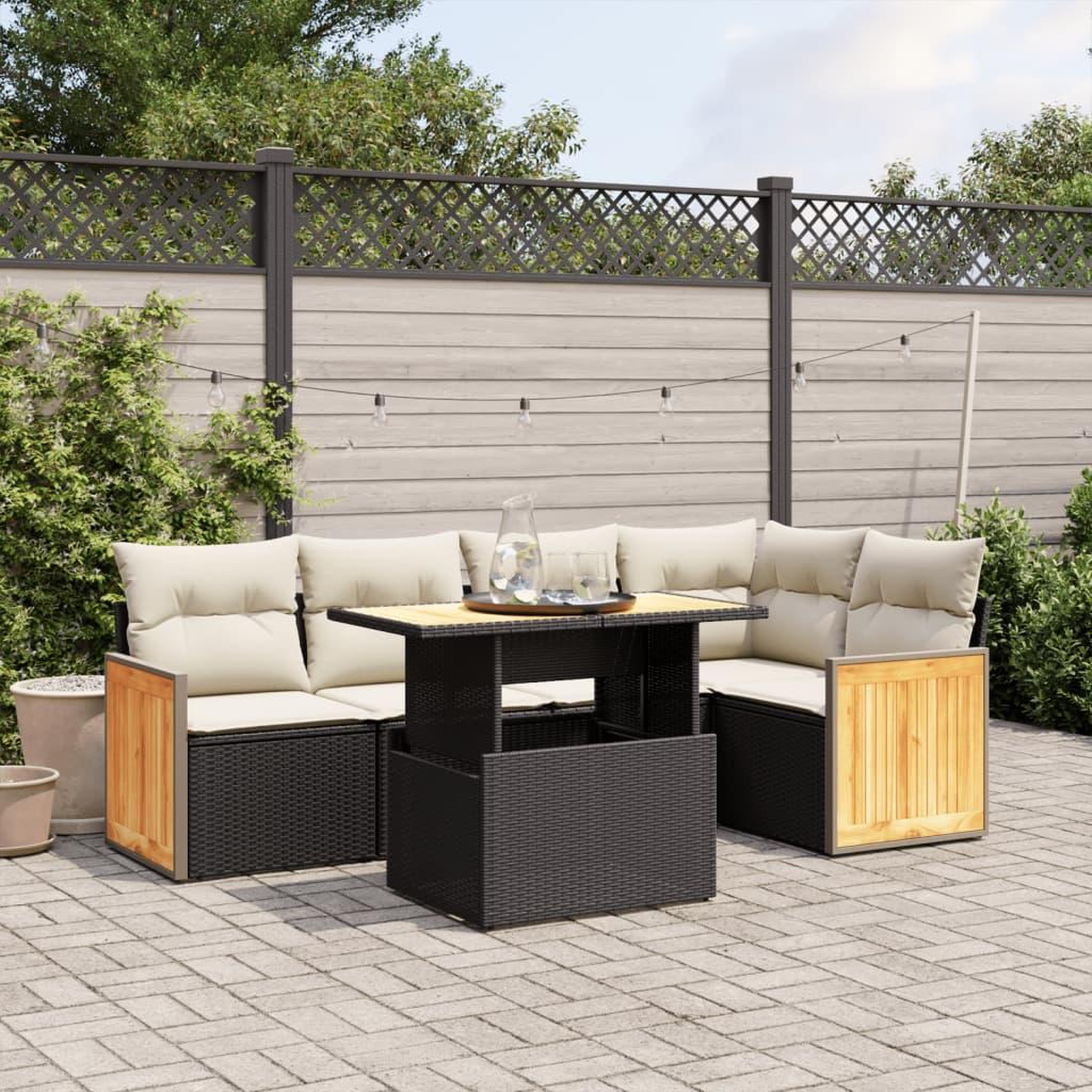 VIDAXL Salon de jardin 6 pcs avec coussins noir resine tressee