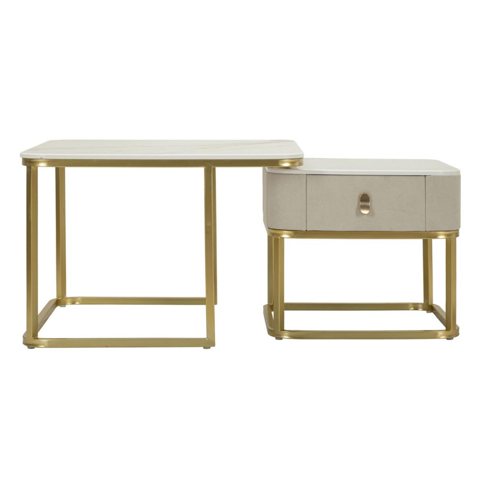 Voir la diapositive 2 : Paris Prix Lot de 2 tables basses  beauty  70cm crème & or