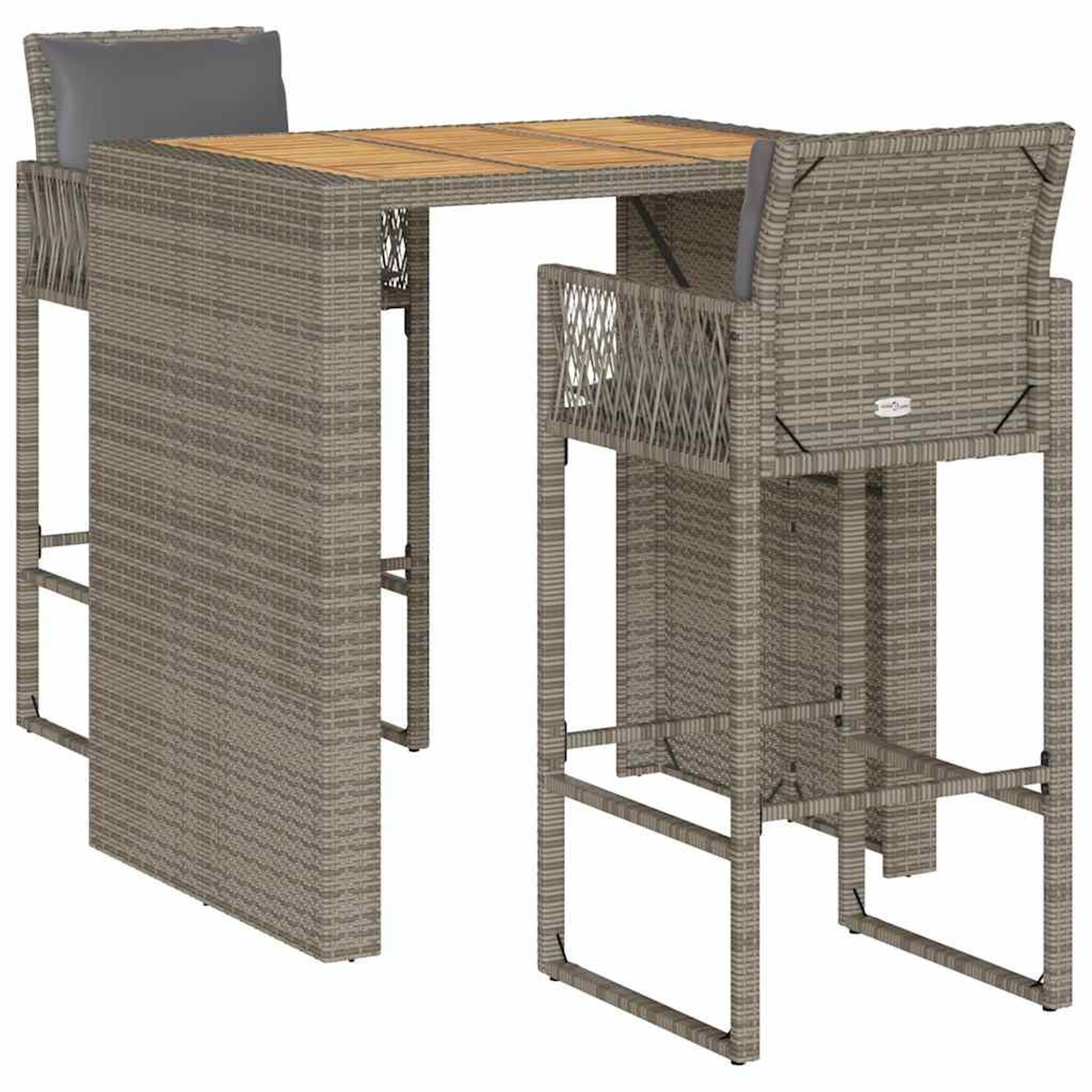 Voir la diapositive 2 : VIDAXL Ensemble de bar de jardin 3 pcs et coussins gris resine tressee