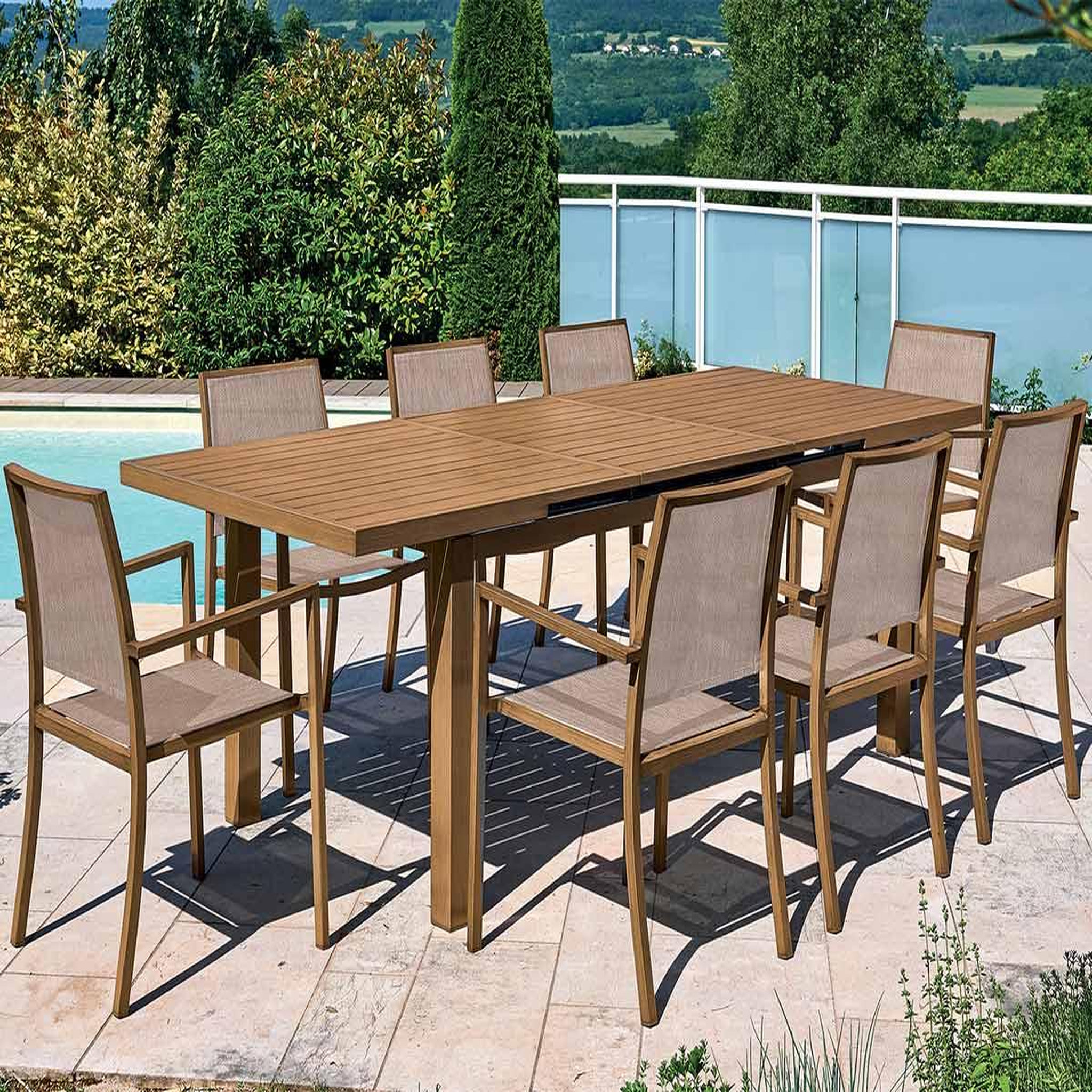 Voir la diapositive 2 : Jardiline Table rectangulaire extensible en aluminium aspect Teck SANTORIN - 10 places - Jardiline