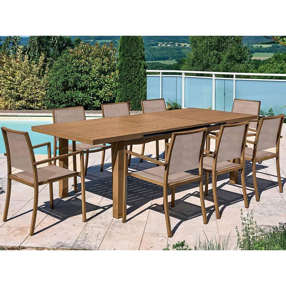 Jardiline Table rectangulaire extensible en aluminium aspect Teck SANTORIN - 10 places - Jardiline