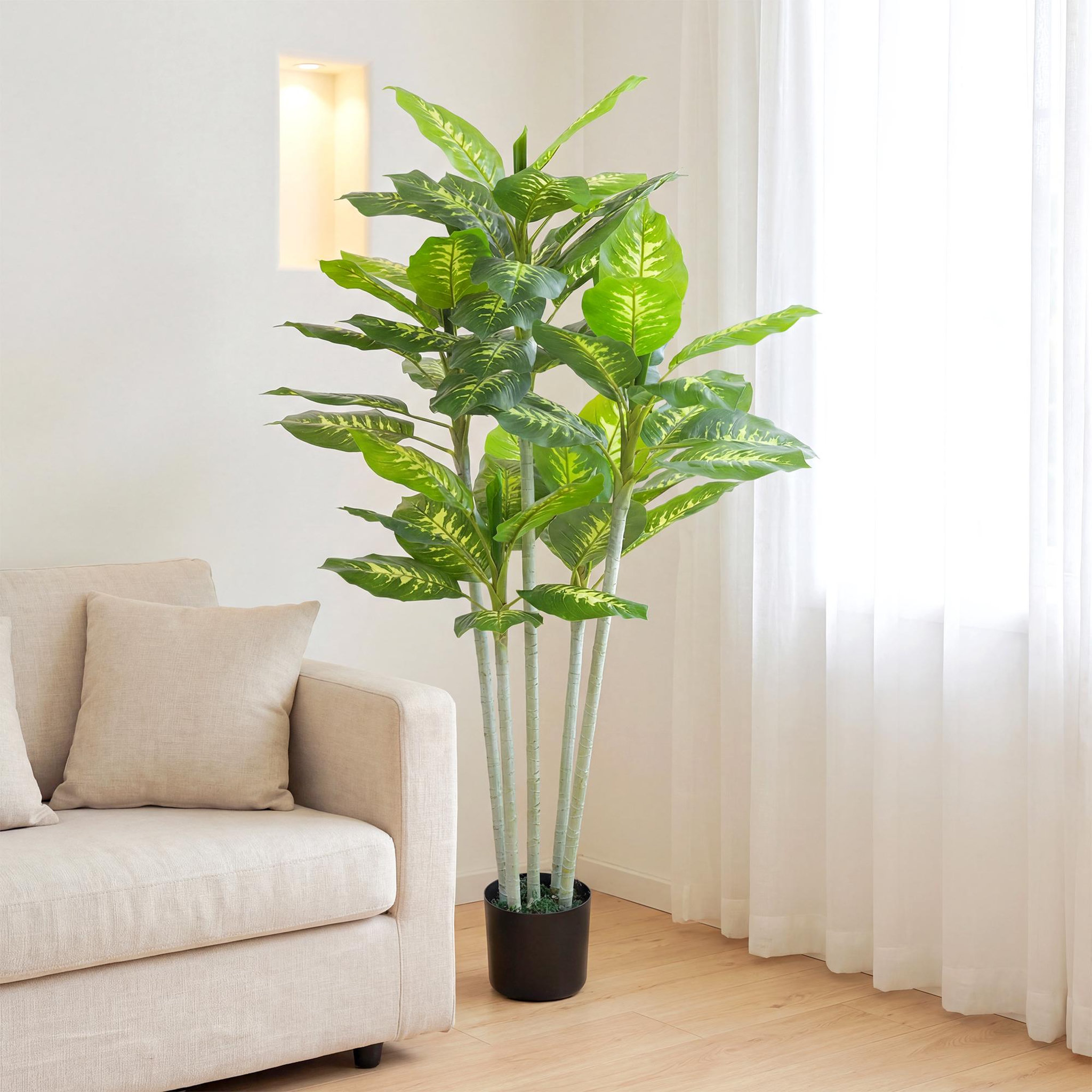 Voir la diapositive 4 : HOMCOM Plante artificielle Calathea H.150cm tronc branches lichen feuilles grand réalisme