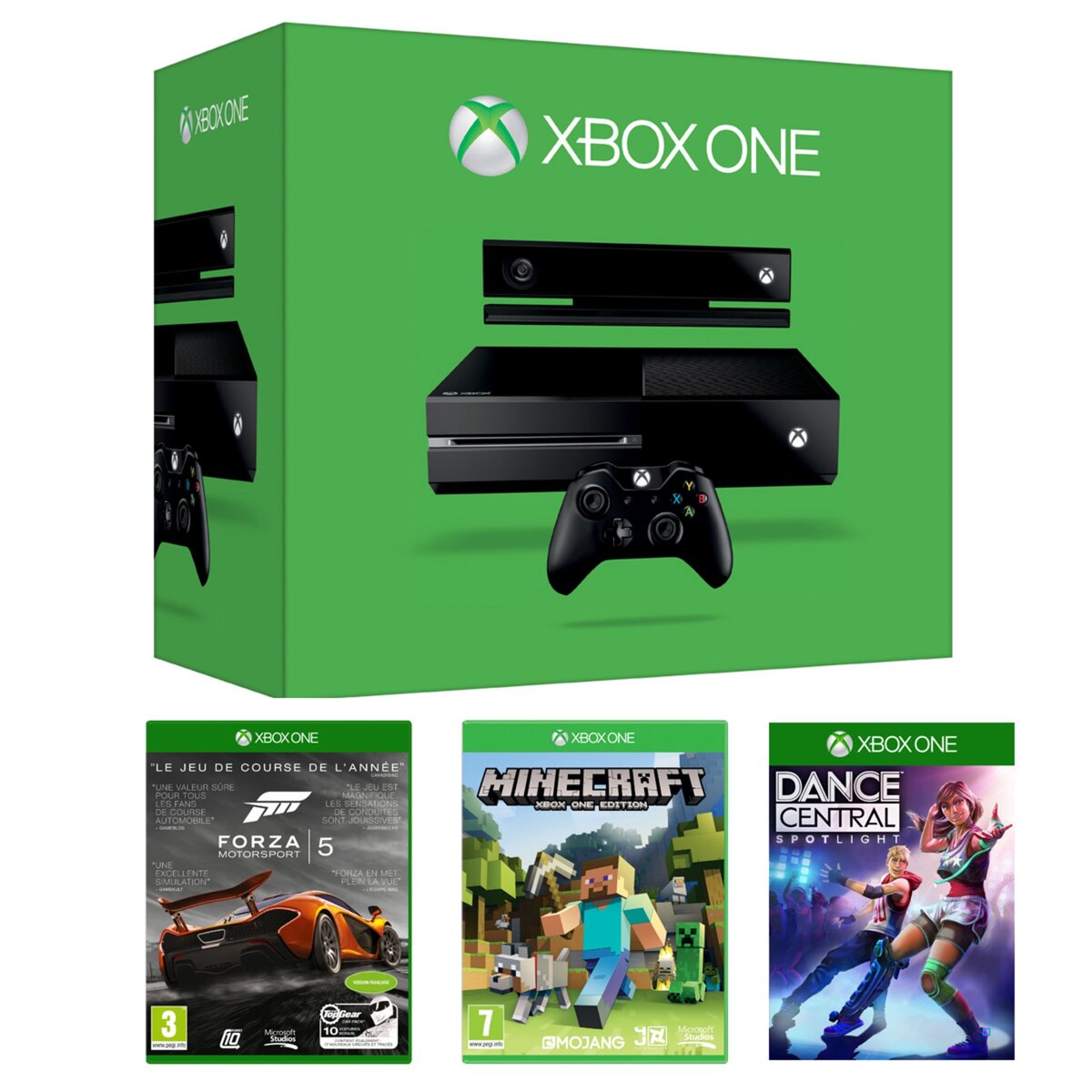 Pack Console Xbox One Kinect + 3 Jeux