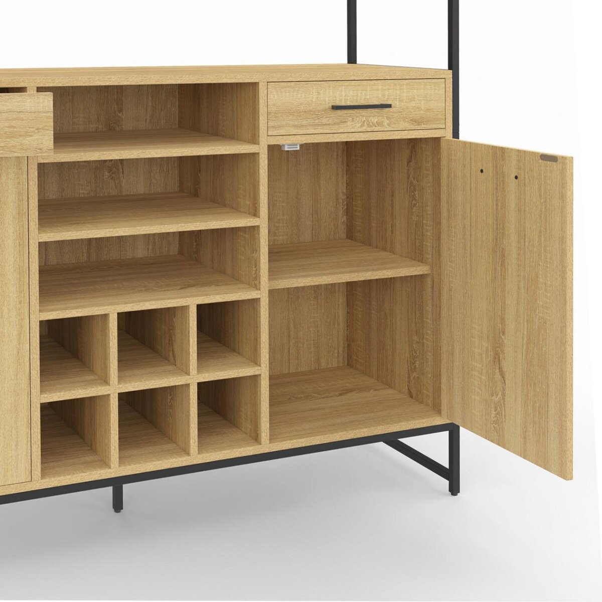 ID MARKET Buffet de cuisine 120 CM DETROIT 5 portes + tiroirs + range-bouteilles design industriel