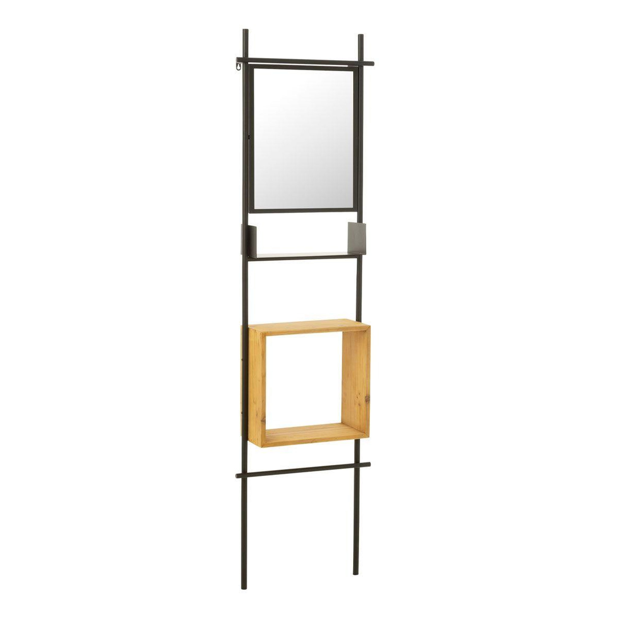 Voir la diapositive 1 : J-LINE Étagère Murale & Miroir  Tina  180cm Noir & Naturel