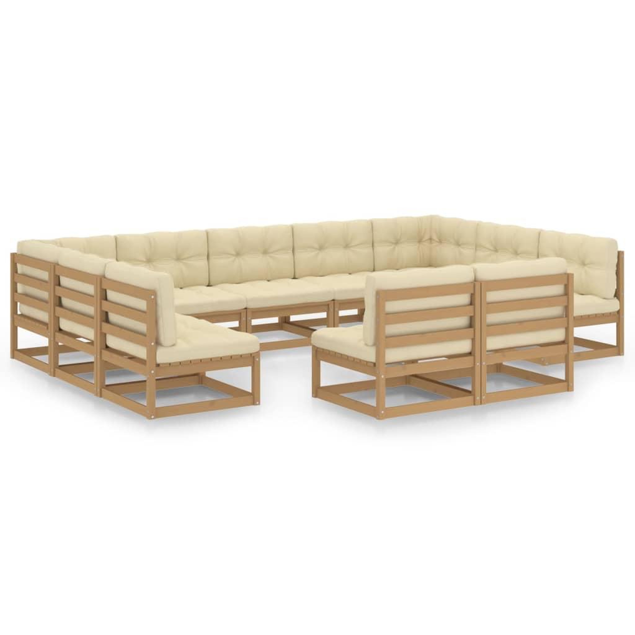 Voir la diapositive 2 : VIDAXL Salon de jardin 11 pcs avec coussins Marron miel Bois de pin