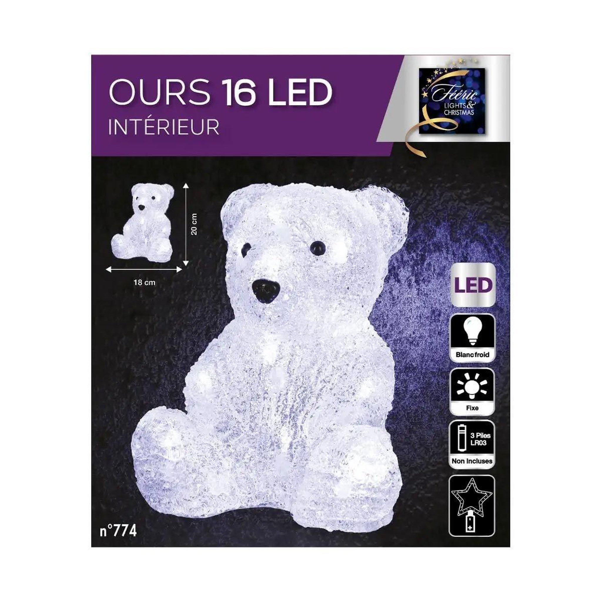 Voir la diapositive 2 : FEERIC LIGHT & CHRISTMAS Décoration lumineuse led  ours  20cm blanc