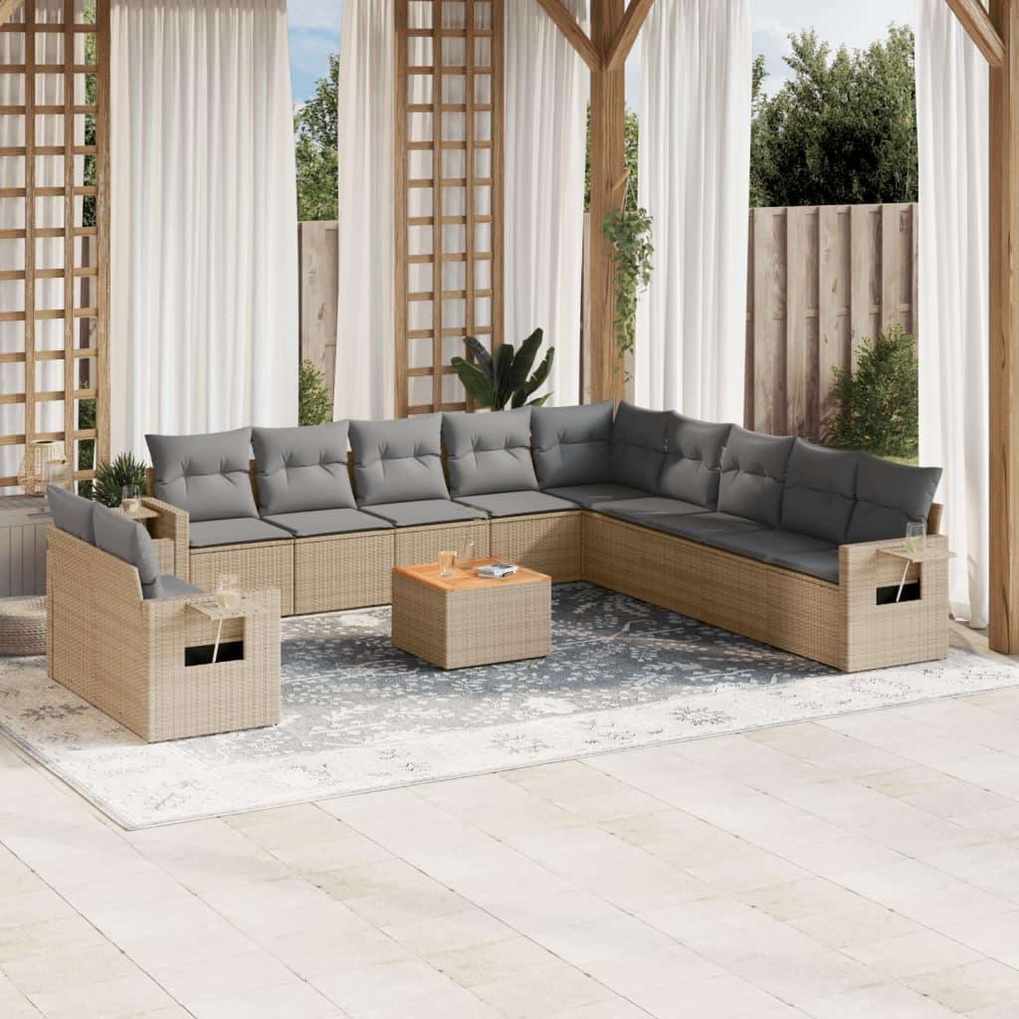 VIDAXL Salon de jardin avec coussins 12 pcs beige resine tressee