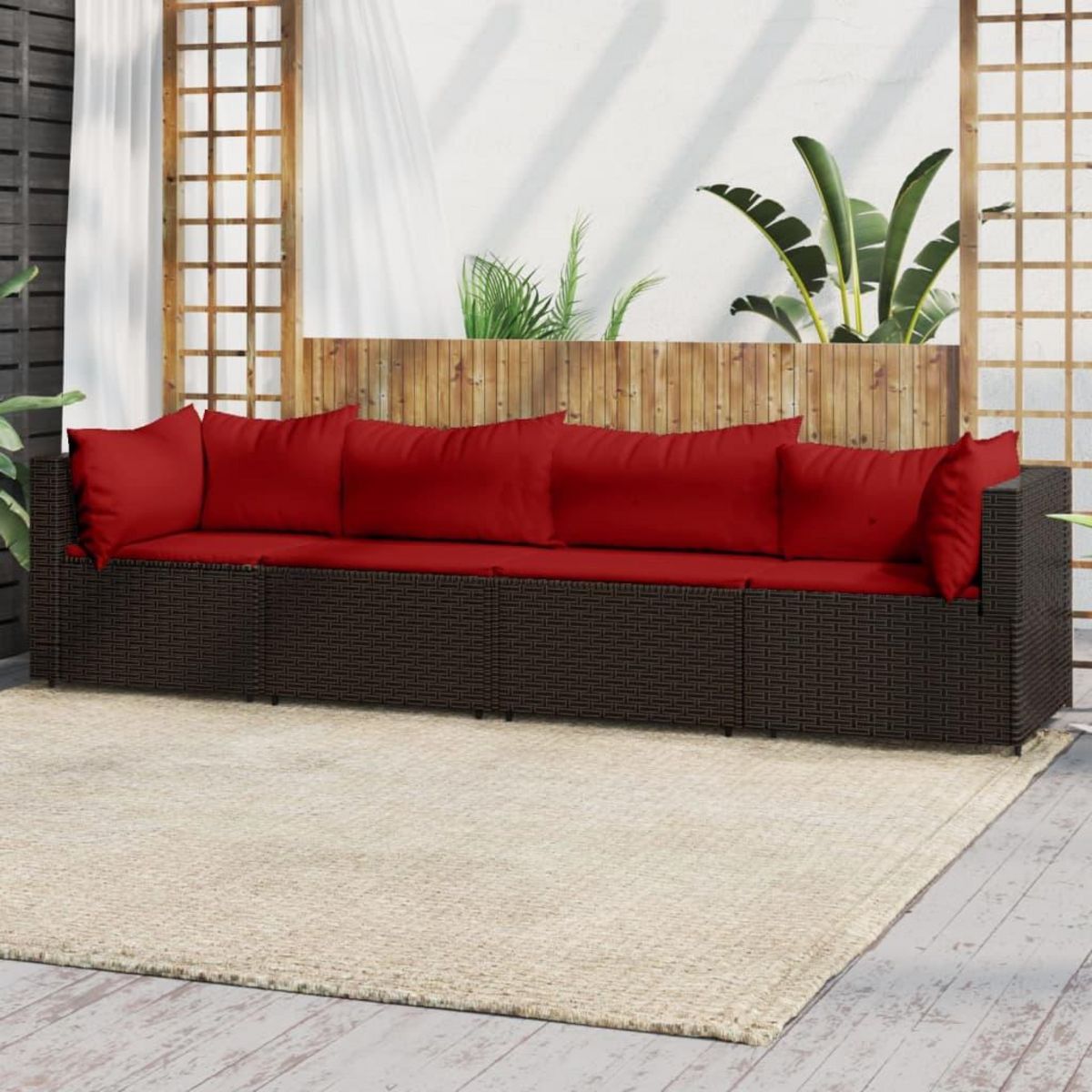 VIDAXL Salon de jardin 4 pcs avec coussins Marron Resine tressee
