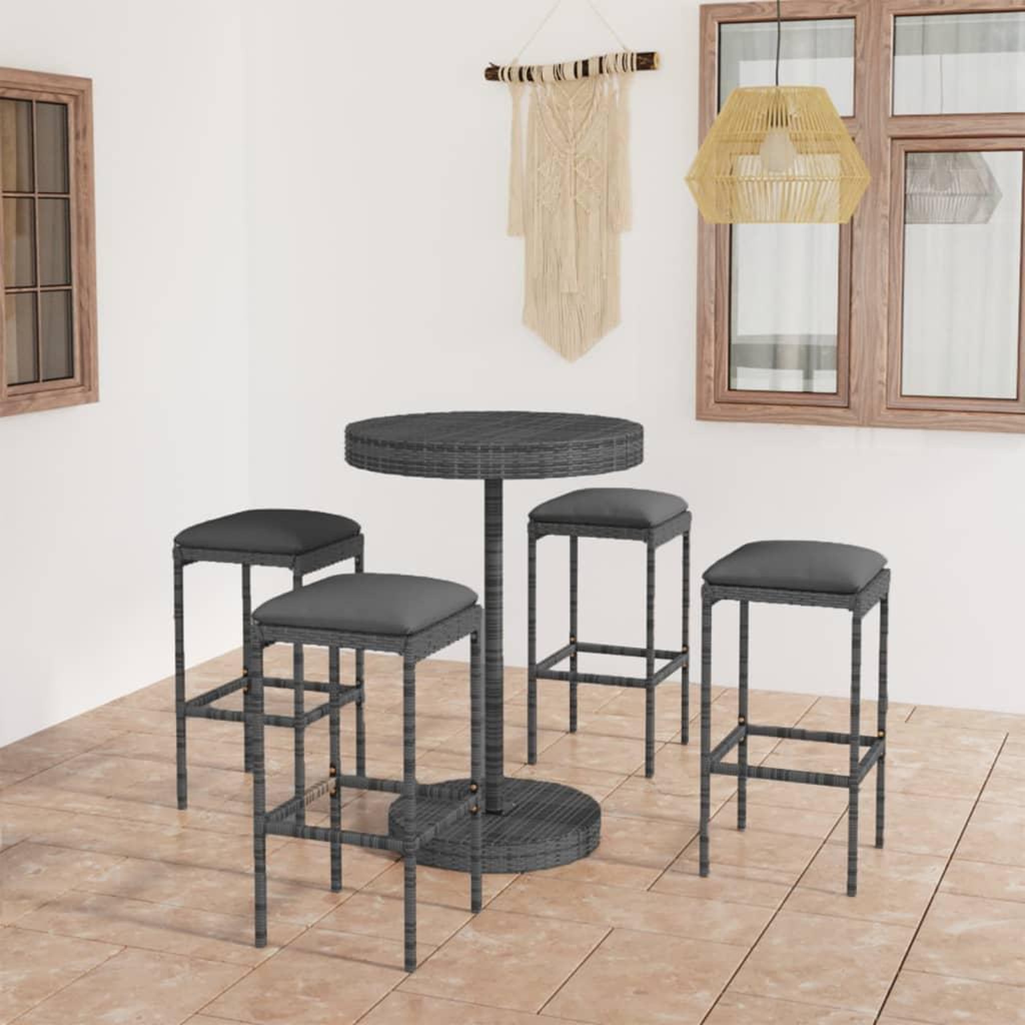 Voir la diapositive 1 : VIDAXL Ensemble de bar de jardin 5 pcs et coussins Resine tressee Gris