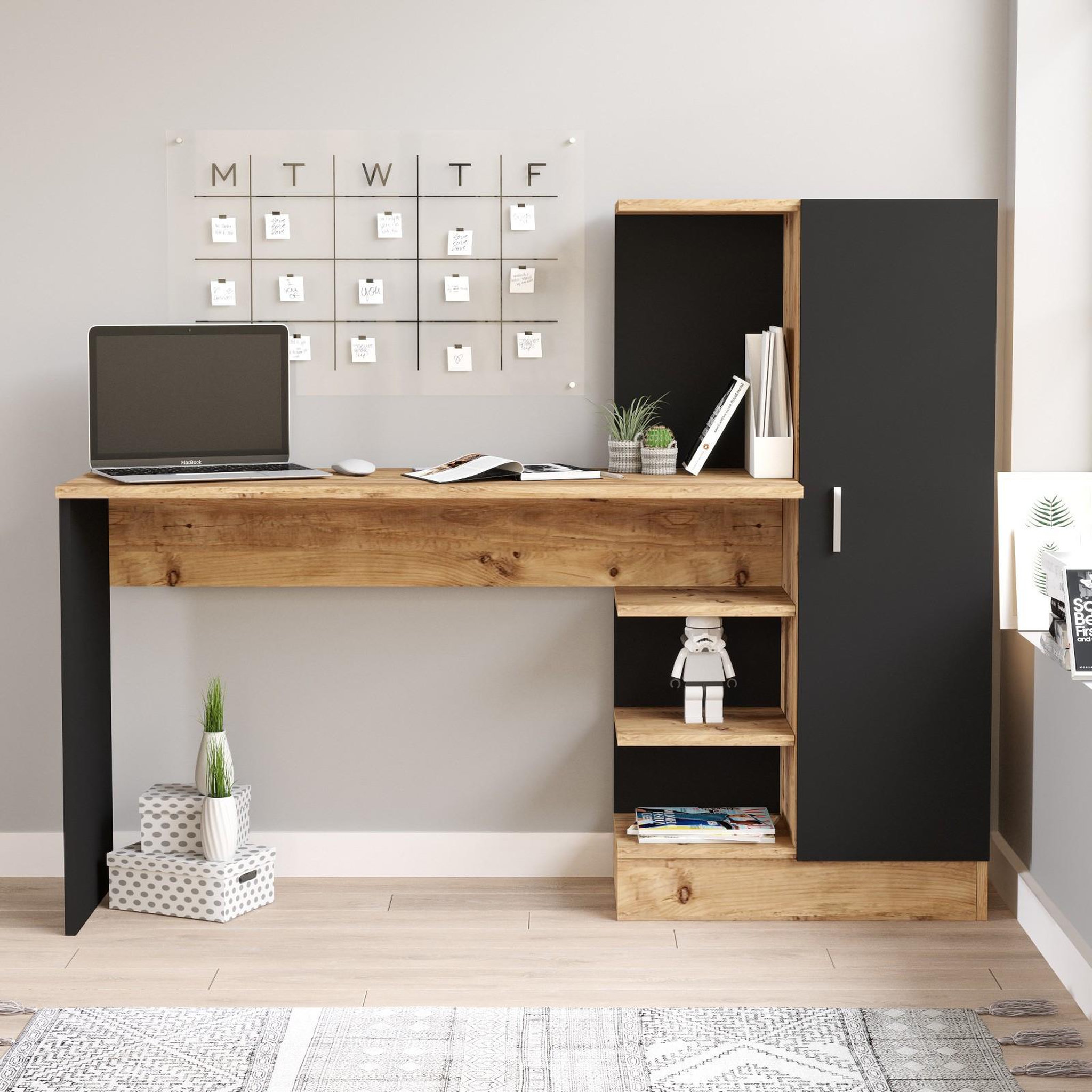 Voir la diapositive 3 : Habitat et Jardin Bureau en bois  ct2  - 152 x 40 x 120 cm - pin atlantique noir