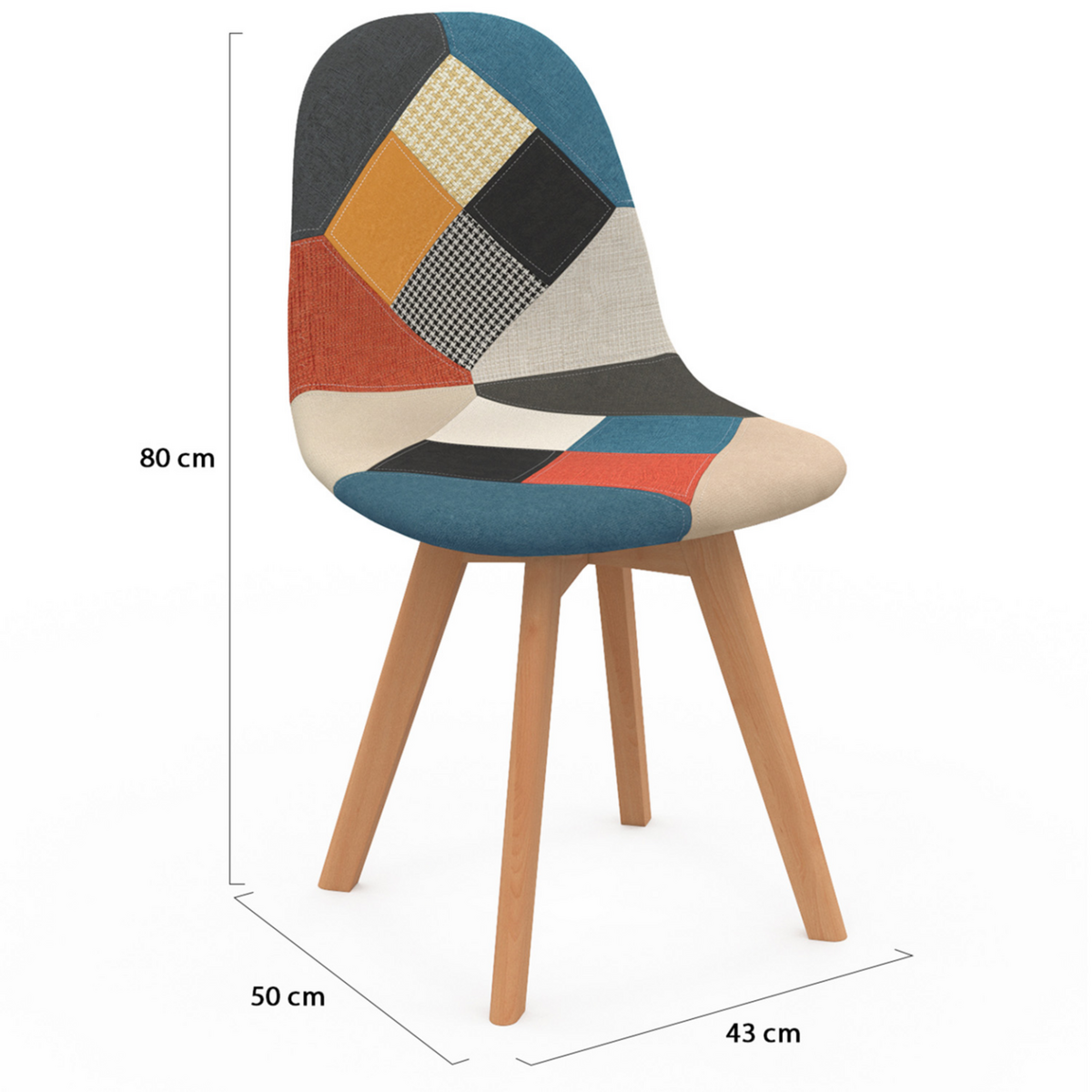 ID MARKET Lot de 6 chaises scandinaves SARA blanc x2, gris clair x2 et patchworks multi-couleurs