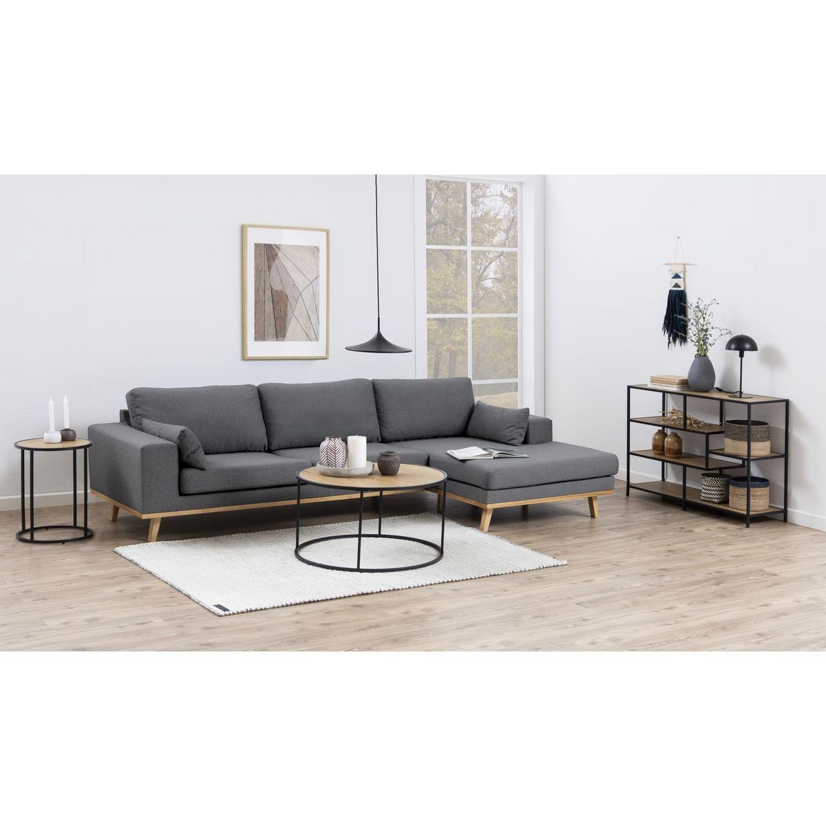 TOILINUX Table d'appoint ou bout de canapé rond en MDF et métal diam.40cm - Beige et Noir