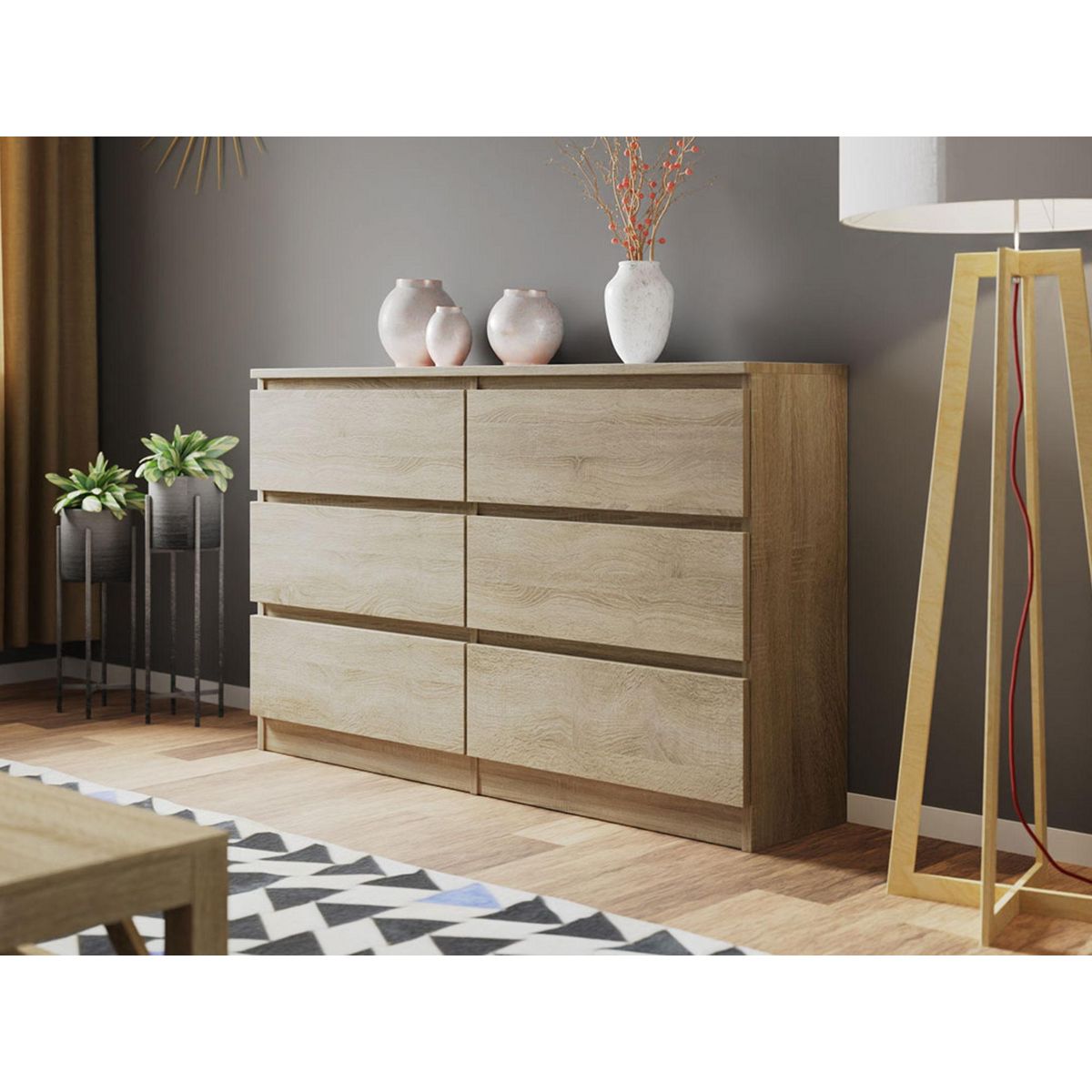 BEST MOBILIER Celia - commode 6 tiroirs - effet bois - 120 cm - style contemporain