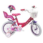 Disney Minnie Vélo enfant - Modèle 14'' Minnie + Casque pour enfant de 95/110 cm avec stabilisateurs - Panier avant - Porte poupée arrière - 2 freins et pneus gonflables