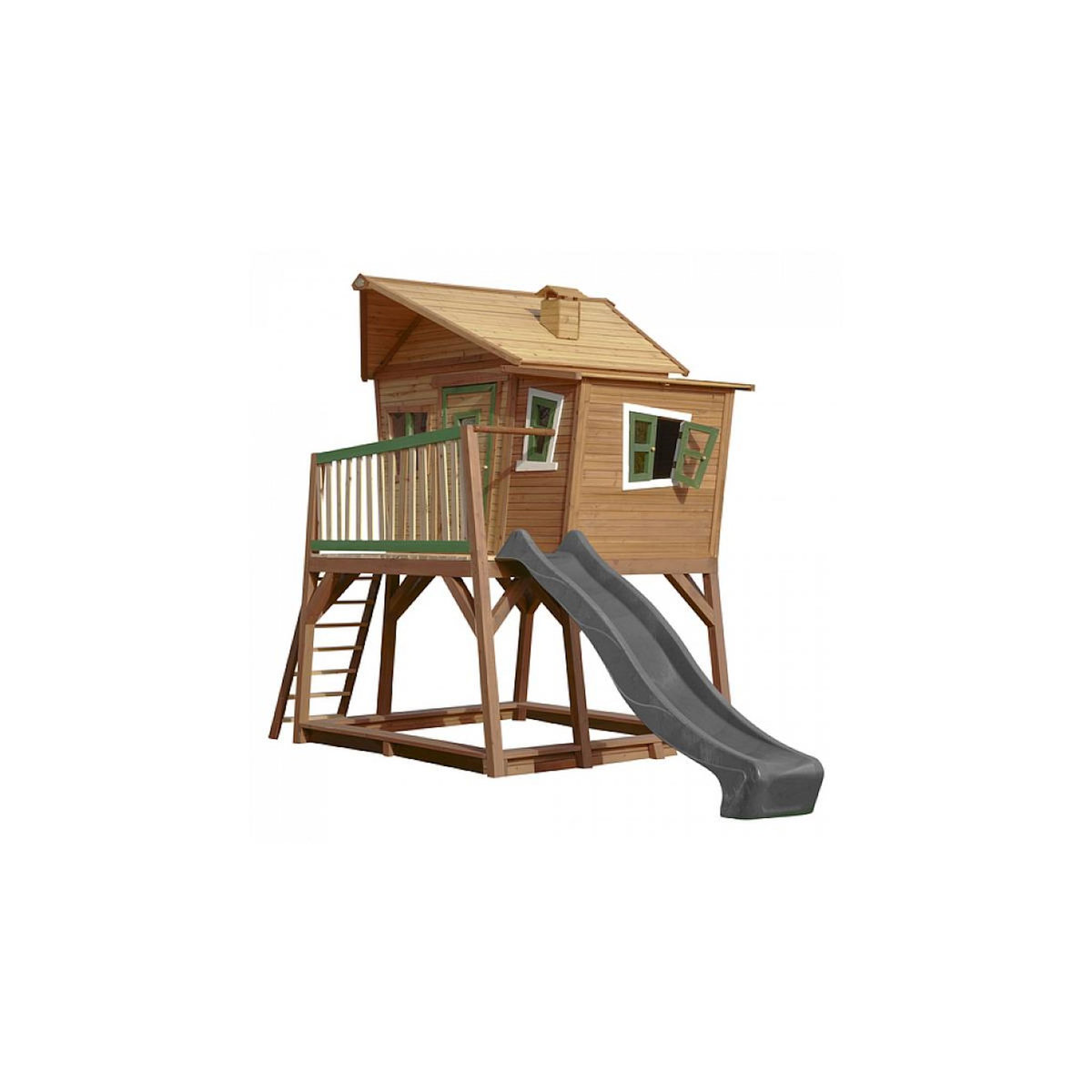 Axi House AXI Crooked Max Maisonnette Marron vert Toboggan Gris