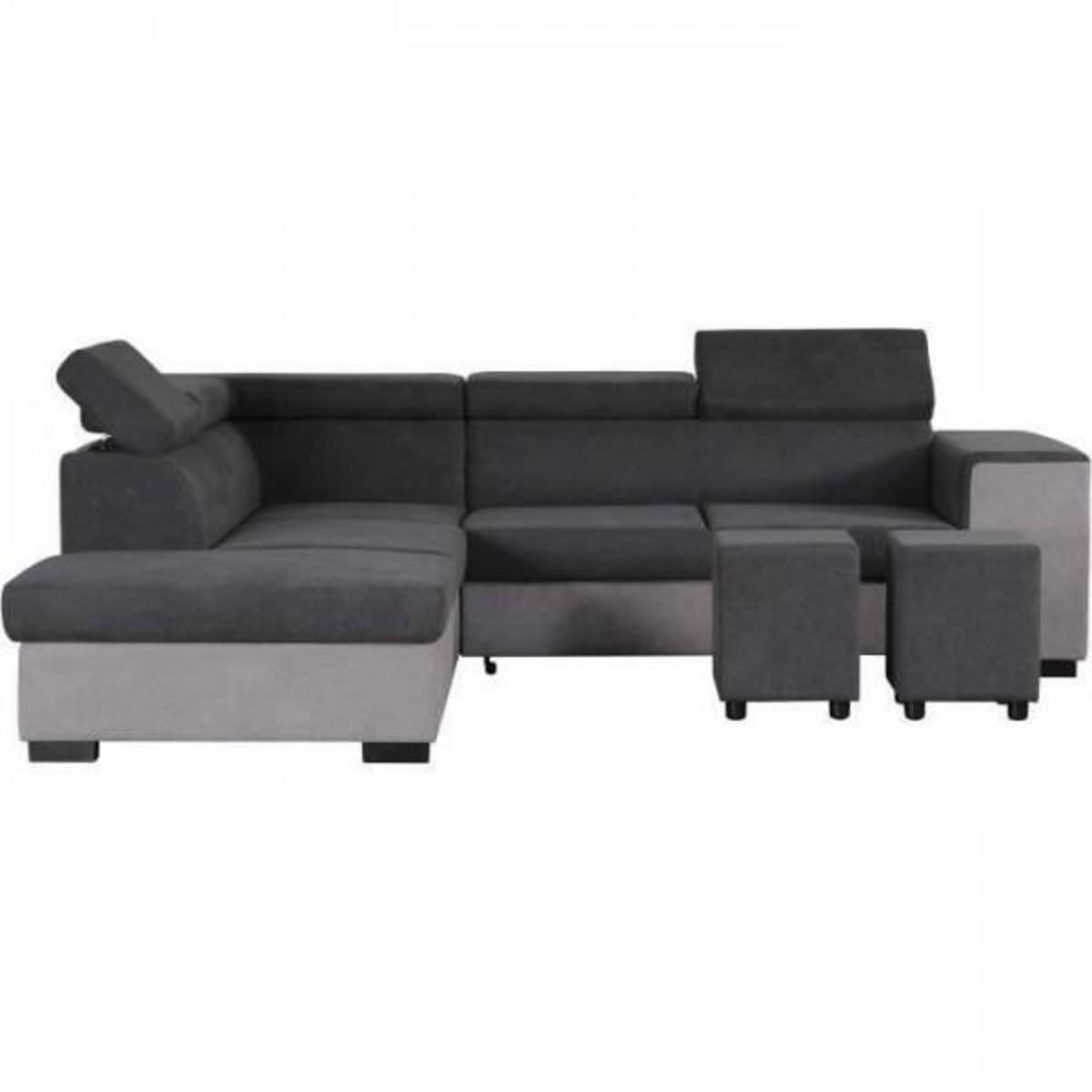 MARKET24 Canapé d'angle gauche convertible + coffre 5 places - Tissu gris - L 271 x P 220 x H 77 cm - ARMSTRONG - Fabriqué en Ukraine
