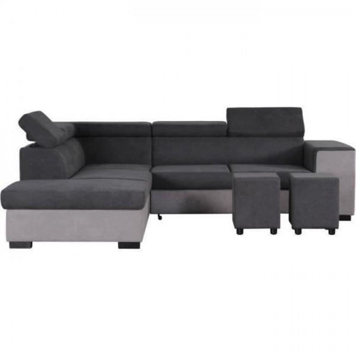 MARKET24 Canapé d'angle gauche convertible + coffre 5 places - Tissu gris - L 271 x P 220 x H 77 cm - ARMSTRONG - Fabriqué en Ukraine