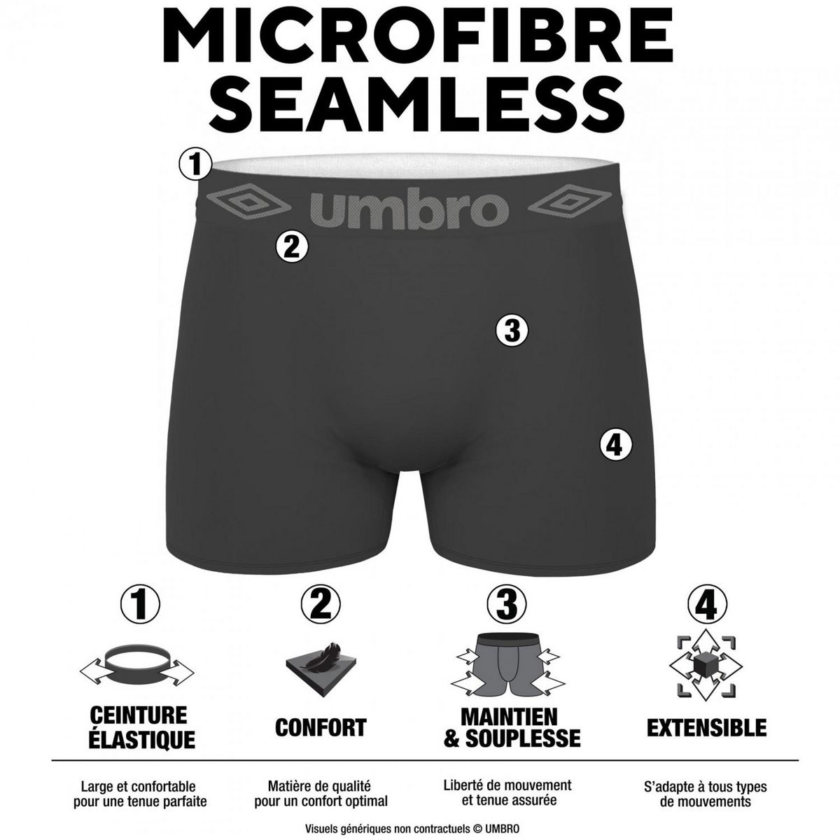 UMBRO Lot de 4 Boxers homme sans couture