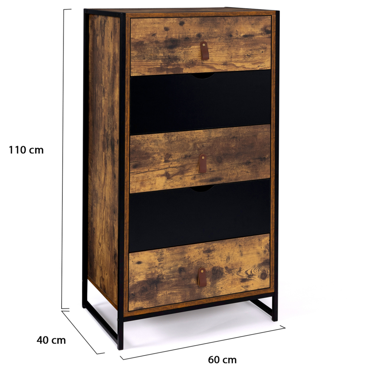 ID MARKET Chiffonnier 5 tiroirs CHICAGO 60 cm commode semainier design industriel