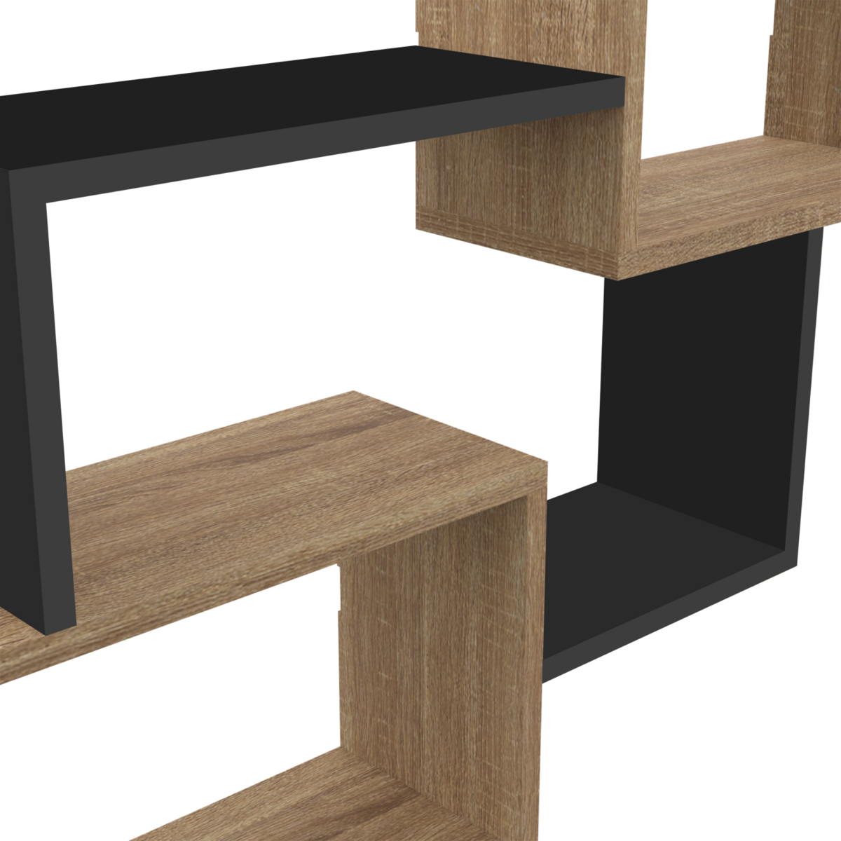 ID MARKET Etagère murale double position LOUANE bois façon hêtre et noir