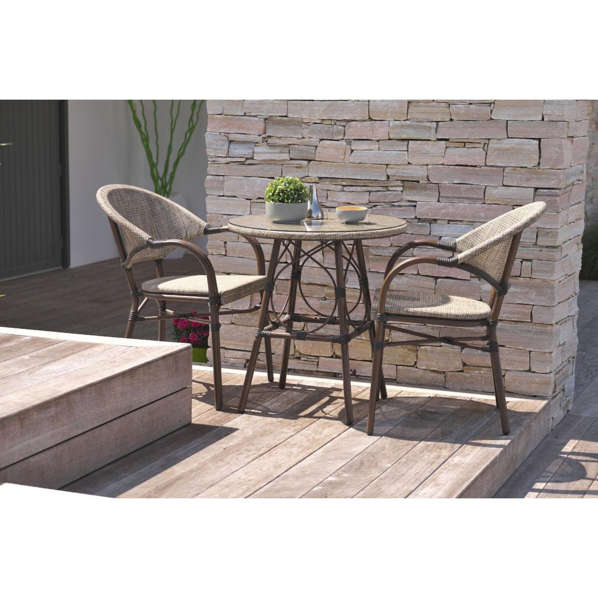 Voir la diapositive 6 : DCB GARDEN Lot de 2 Fauteuils de Jardin Empilables  Ushuaia  85cm Marron