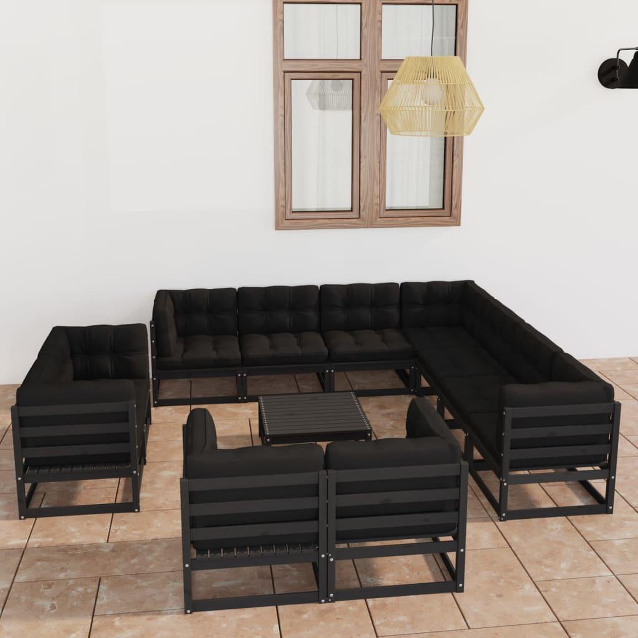 Voir la diapositive 1 : VIDAXL Salon de jardin 12 pcs avec coussins Noir Bois de pin massif