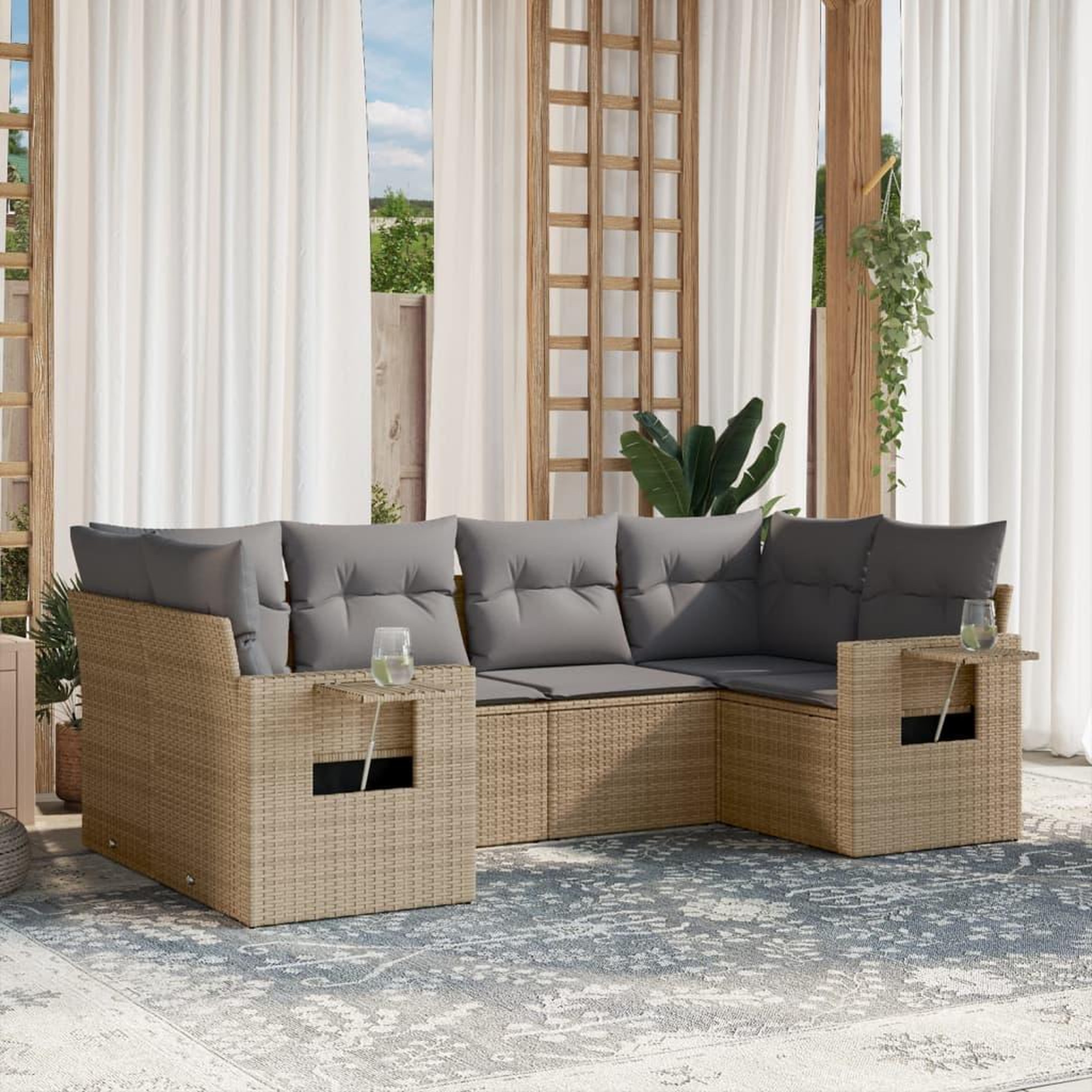 VIDAXL Salon de jardin avec coussins 6 pcs beige resine tressee