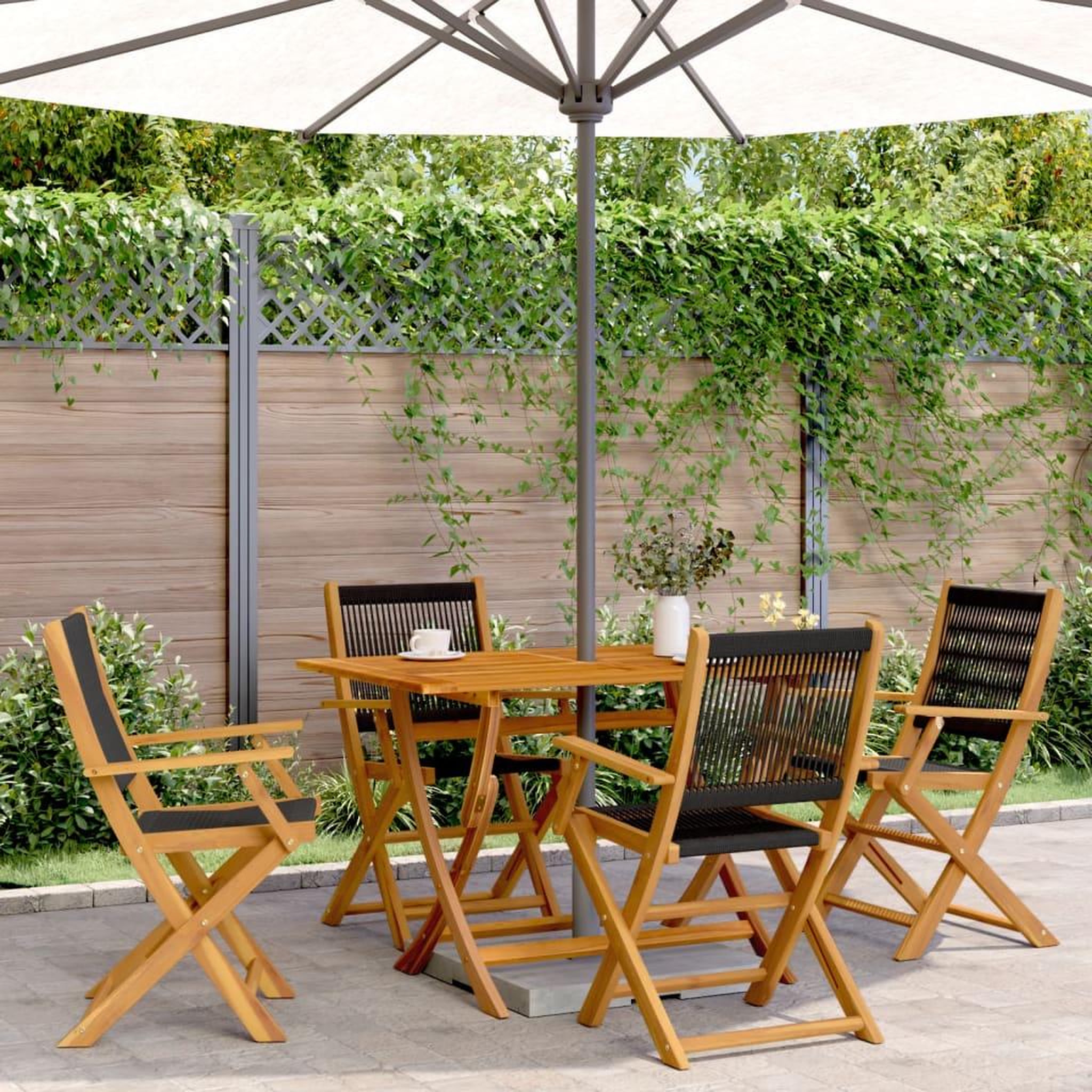 VIDAXL Ensemble a manger de jardin 5pcs noir polypropylene bois massif