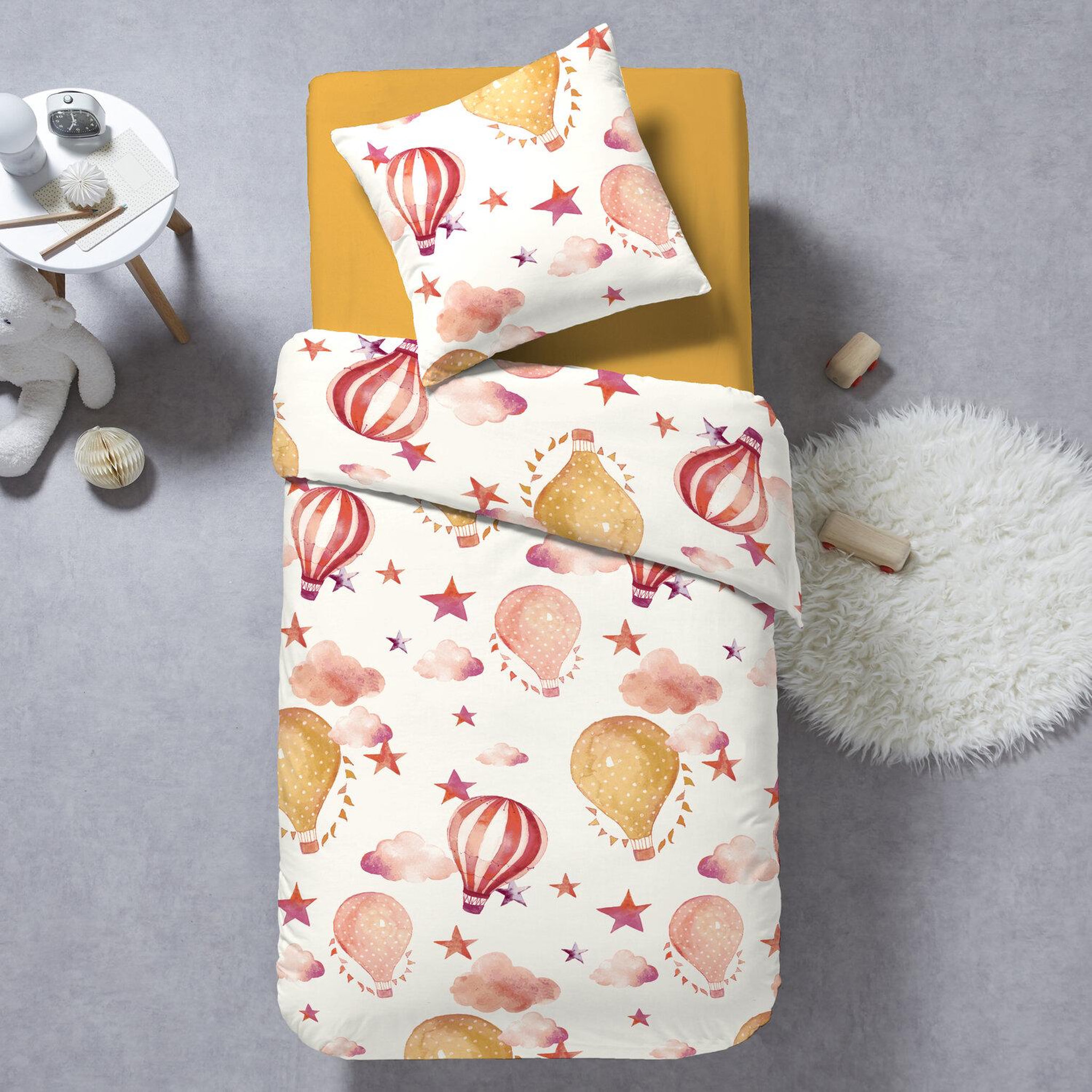 Voir la diapositive 1 : Home collection Parure housse de couette voyage moutarde 140x200 + 2 taies d'oreillers 63x63cm
