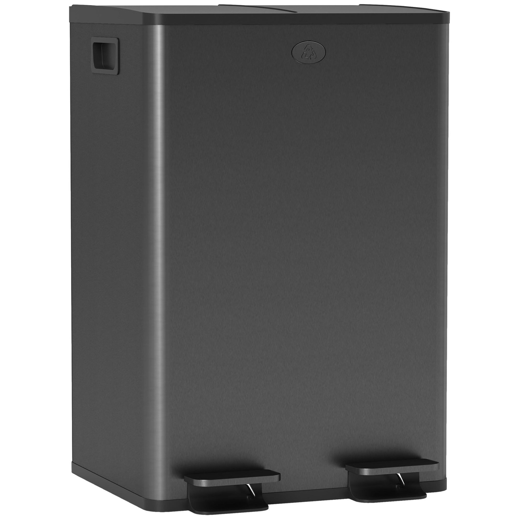 Voir la diapositive 1 : HOMCOM Poubelle de cuisine tri selectif 2 x 28l - poubelle à pédales - acier inox
