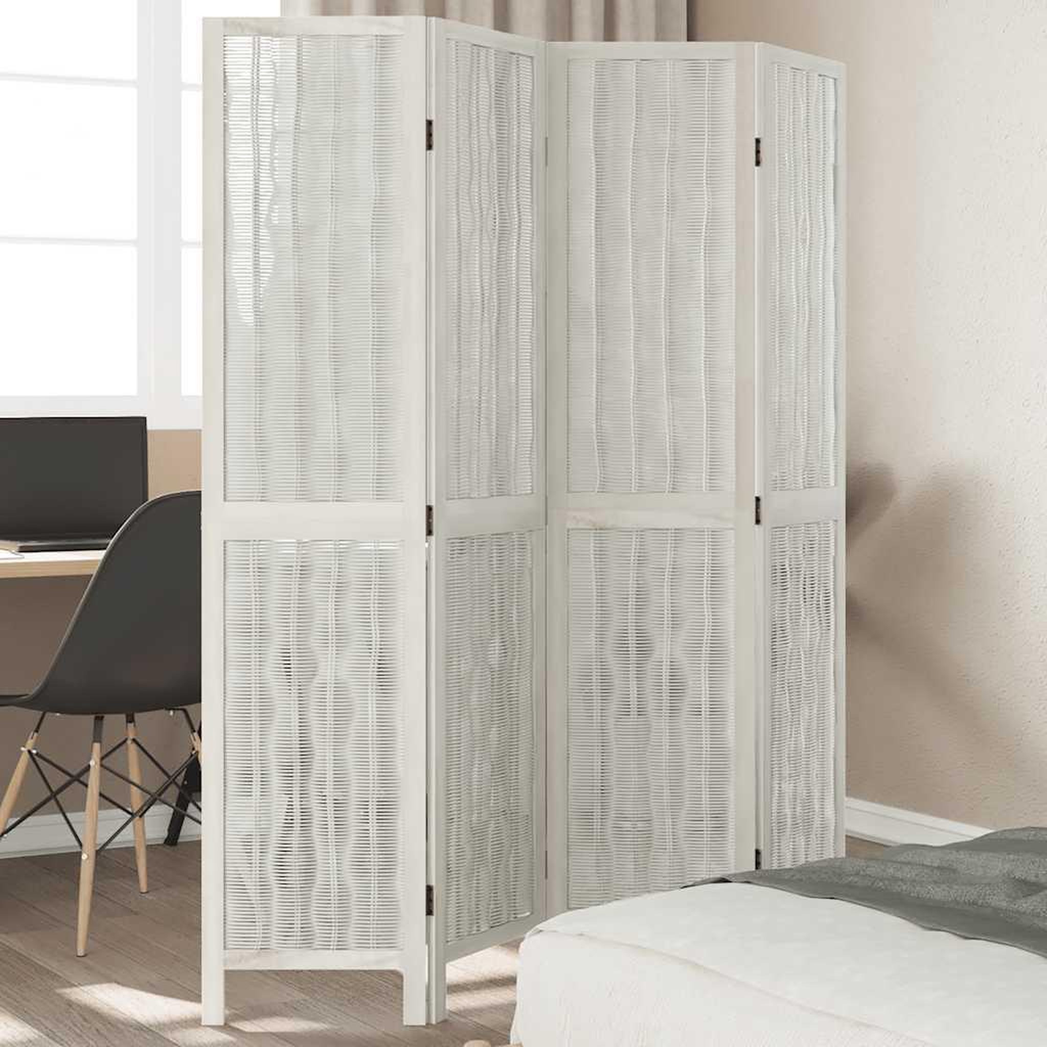 VIDAXL Cloison de separation 4 panneaux blanc bois de paulownia massif