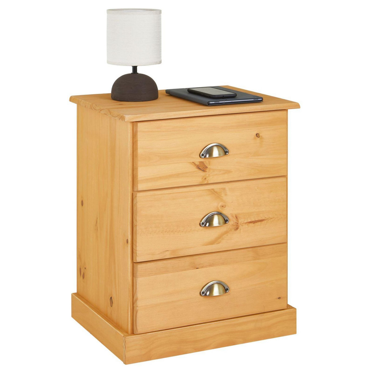 IDIMEX Table de chevet PARIS en pin massif, 3 tiroirs