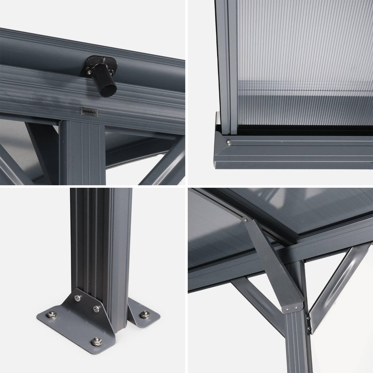 SWEEEK Carport de 15m² en aluminium anthracite et polycarbonate - Le Mans 5x3m - abri de voiture 500 x 300 x 220 cm