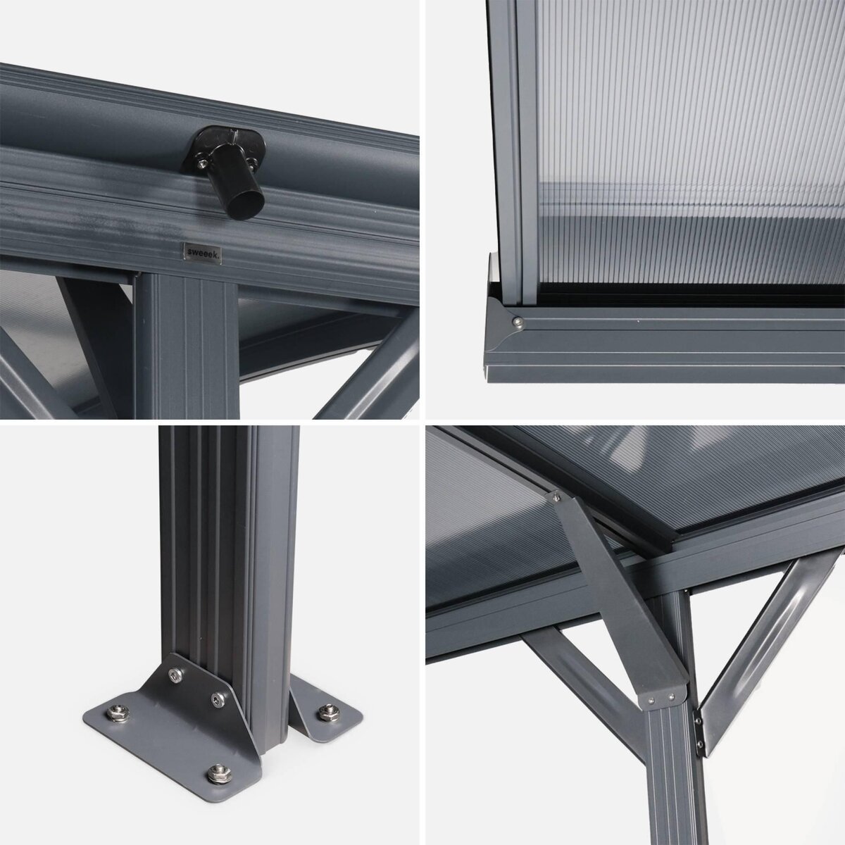 SWEEEK Carport de 15m² en aluminium anthracite et polycarbonate - Le Mans 5x3m - abri de voiture 500 x 300 x 220 cm